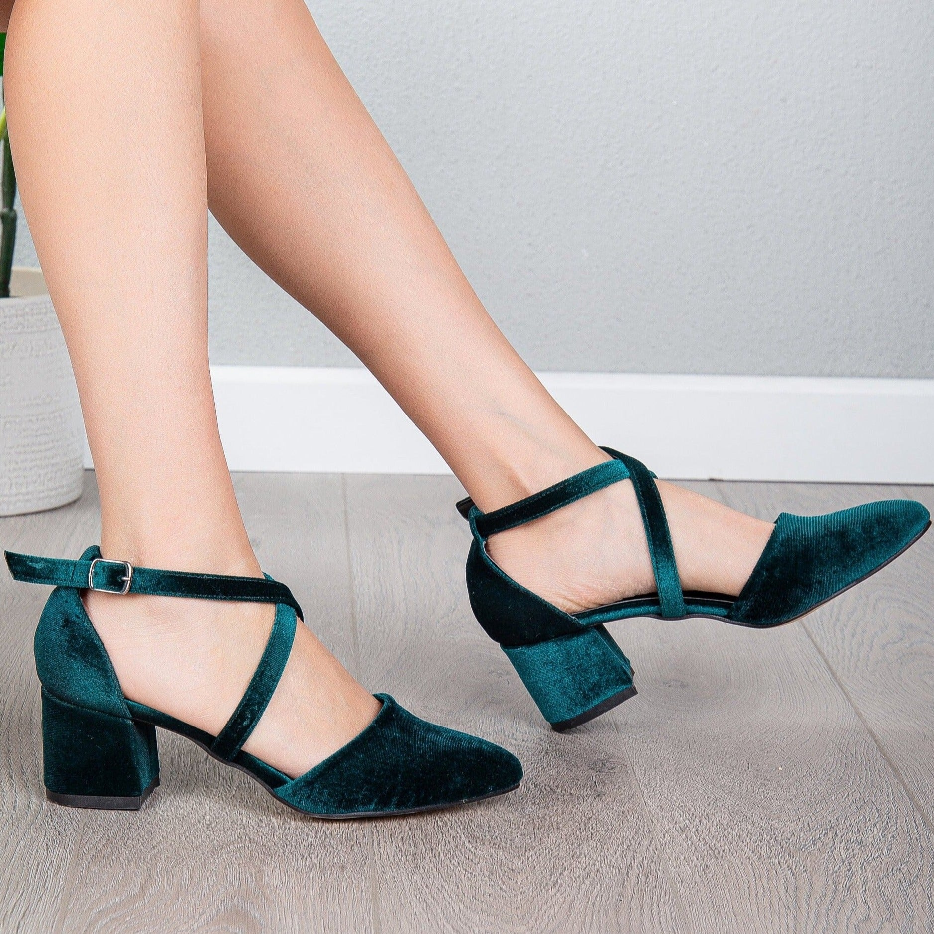 Dolly Green Velvet Heels for Women - Elegant High Heel Shoes for Parties, Weddings & Evening Events - Comfortable & Stylish Dress Shoes for Special Occasions