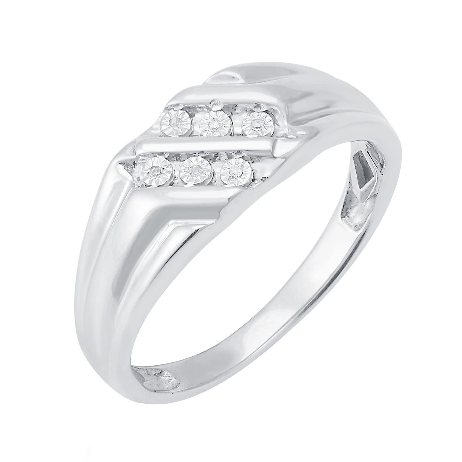Sterling Silver Men's Ring with Natural White Diamond Accent - Elegant Wedding Band, Anniversary Gift for Him, Perfect for Engagements & Special Occasions