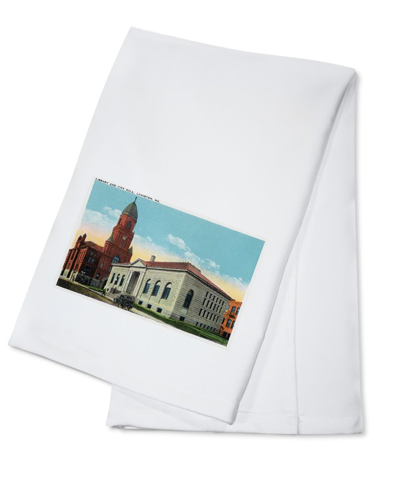 Lewiston Maine Library and City Hall Exterior View 100% Cotton Tea Towel | Decorative Kitchen Hand Towel for Home Decor | Perfect for Dish Drying, Gift Giving & Farmhouse Style Kitchens