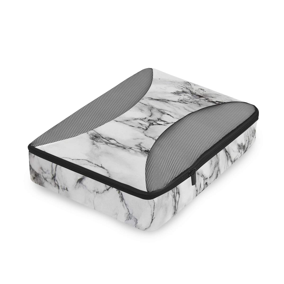 4-Piece Packing Cubes Set - Travel Luggage Organizers for Men & Women | White Marble Design | Perfect for Carry-On Bags, Suitcases & Backpacking Trips