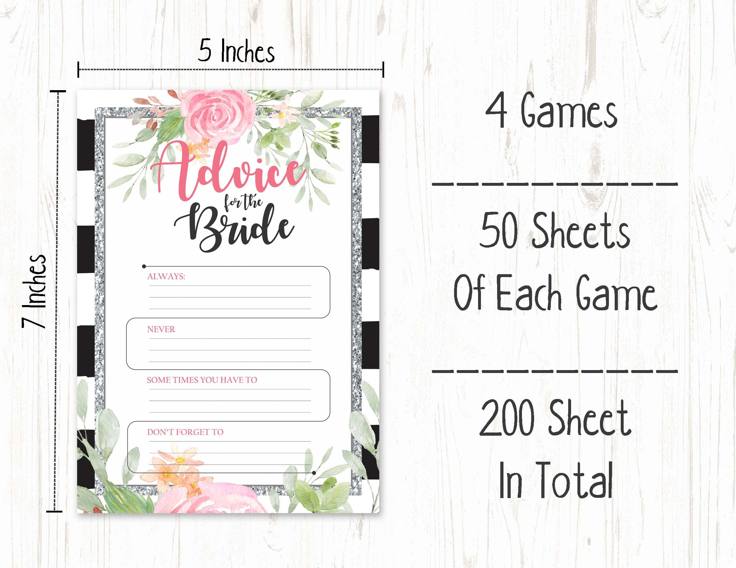 Floral Bridal Shower Games Set of 4 (50 Sheets Each) - Fun Bachelorette Party Games Bundle for Wedding Showers, Girls Night & Bachelorette Parties
