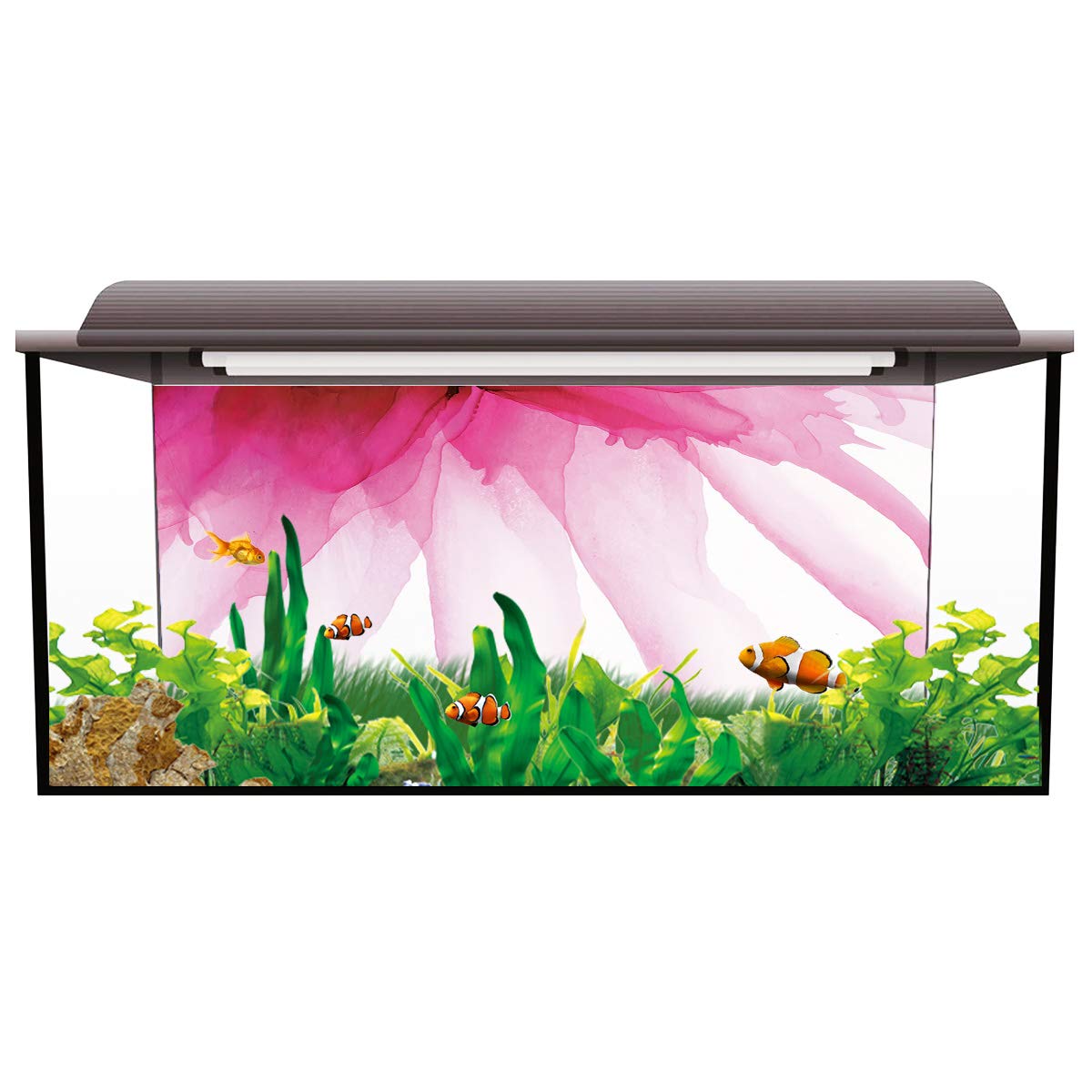 T&H XHome Aquarium Background - Pink Flower Spring Bloom PVC Sticker for Fish & Reptile Tanks (36.4