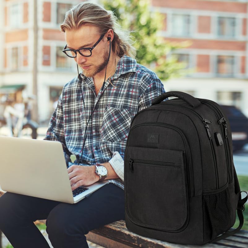 MATEIN Expandable 17.3 Inch Laptop Backpack with USB Charging Port - TSA Approved Anti-Theft Water Resistant Travel Backpack for College, Work & Commuting - Perfect Gift for Men & Women (Black)