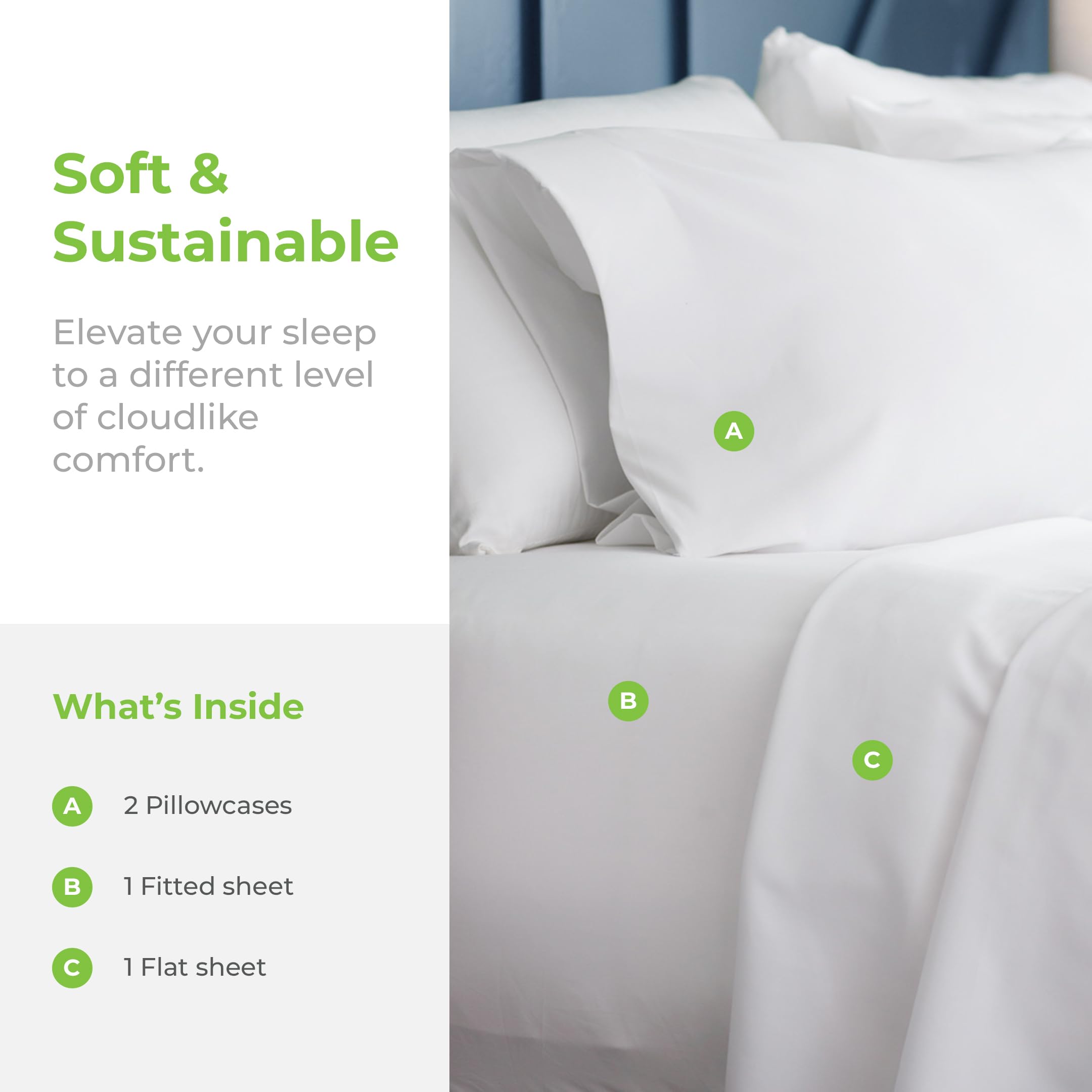 Cariloha Classic 4-Piece Twill Sheet Set - Full Size White Cooling Bamboo Sheets for Hot Sleepers with Corner Bands | Breathable & Soft Bedding for Summer Nights & All-Season Comfort