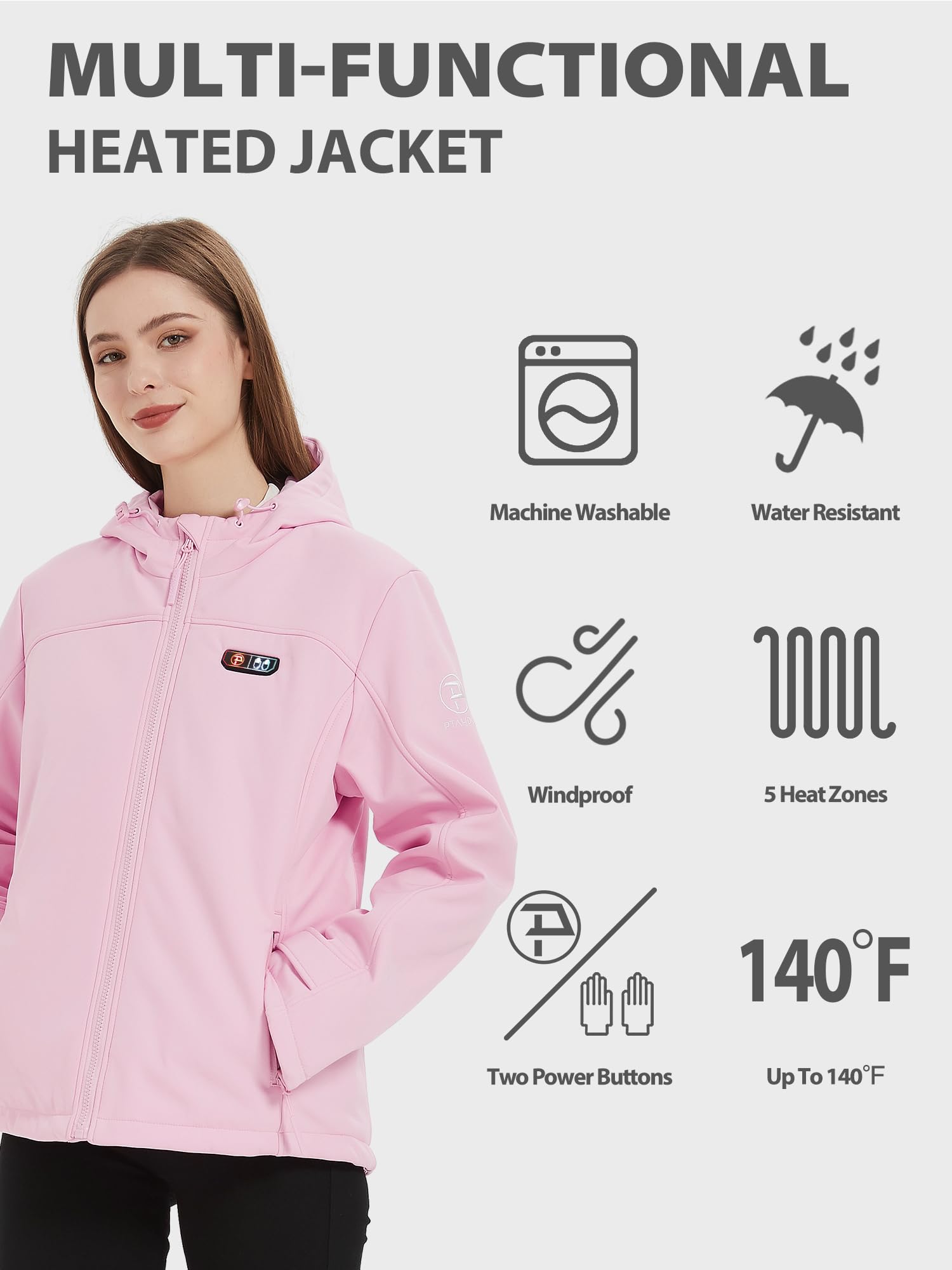 PTAHDUS Women's Heated Jacket with 5 Adjustable Heat Zones - Battery Included & Hand Warmer Pockets | Winter Warmth for Outdoor Activities, Commuting & Cold Weather Adventures