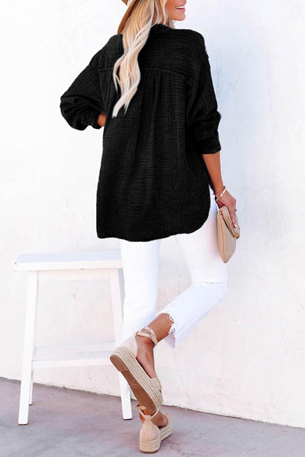 Elegant Solid Color Long Sleeve Pleated Button Loose Blouse for Women | Casual Office Wear & Spring Outfits