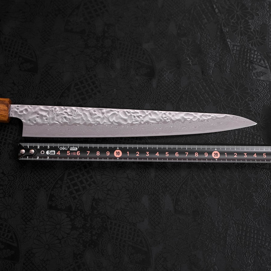 Premium AUS 10 Steel Sujihiki Knife 240mm - Handcrafted Tsuchime Damascus Pattern with Oak Handle - Perfect for Sushi, Sashimi & Japanese Cuisine Preparation