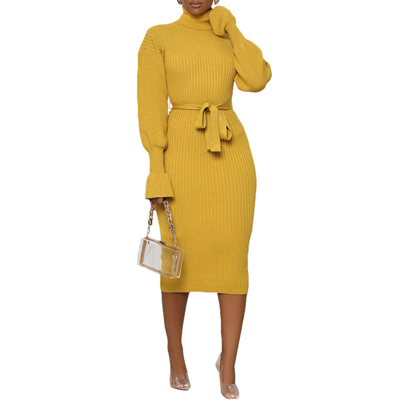Elegant Solid Color Turtleneck Knit Lace Dress for Women | Winter Fashion | Perfect for Office, Party & Date Night