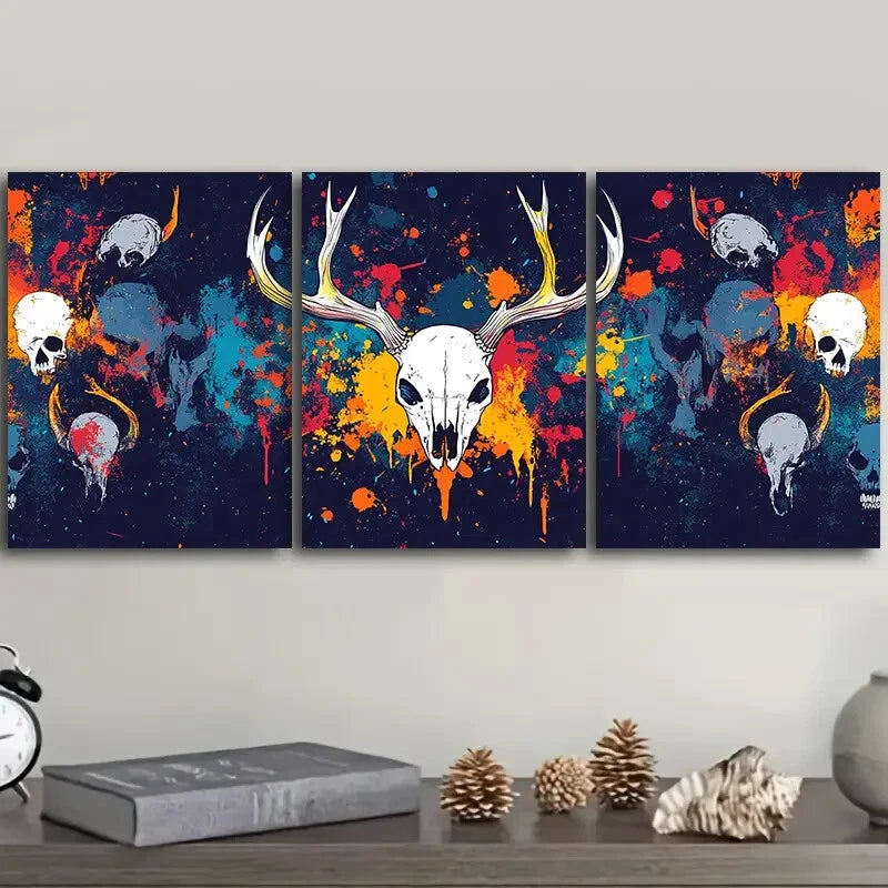 3-Piece Skull and Bison Horn Wall Art Set - Framed Canvas Prints 40x60cm - High Quality Australian Made Wall Decor - Ready to Hang for Living Room, Bedroom or Office