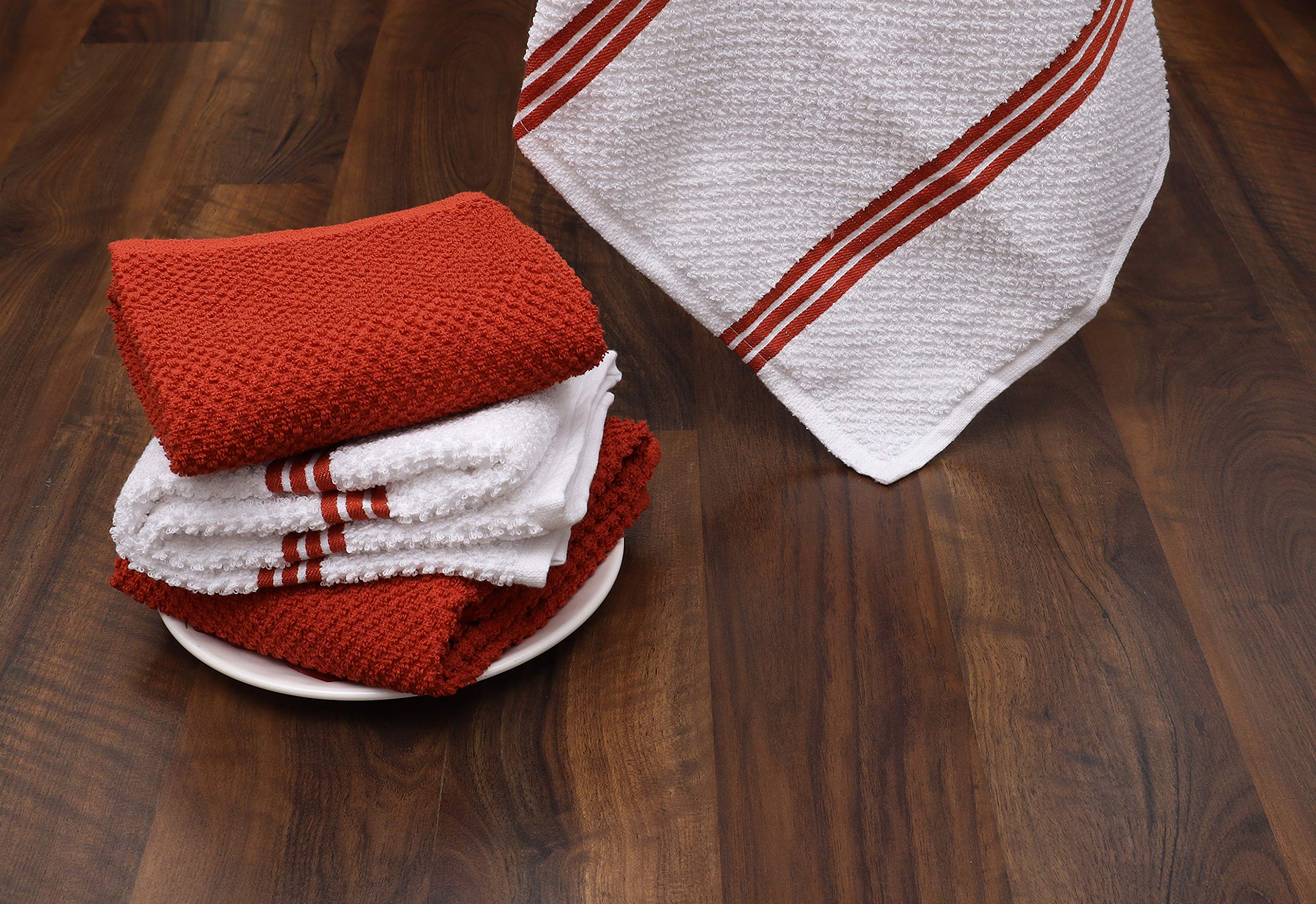 AMOUR INFINI Premium Cotton Kitchen Towels Set of 4 - Super Absorbent & Quick Drying Dish Towels with Hanging Loop (16x28 Inches) - Rust Color - Perfect for Hand Drying, Dish Washing & Tea Time