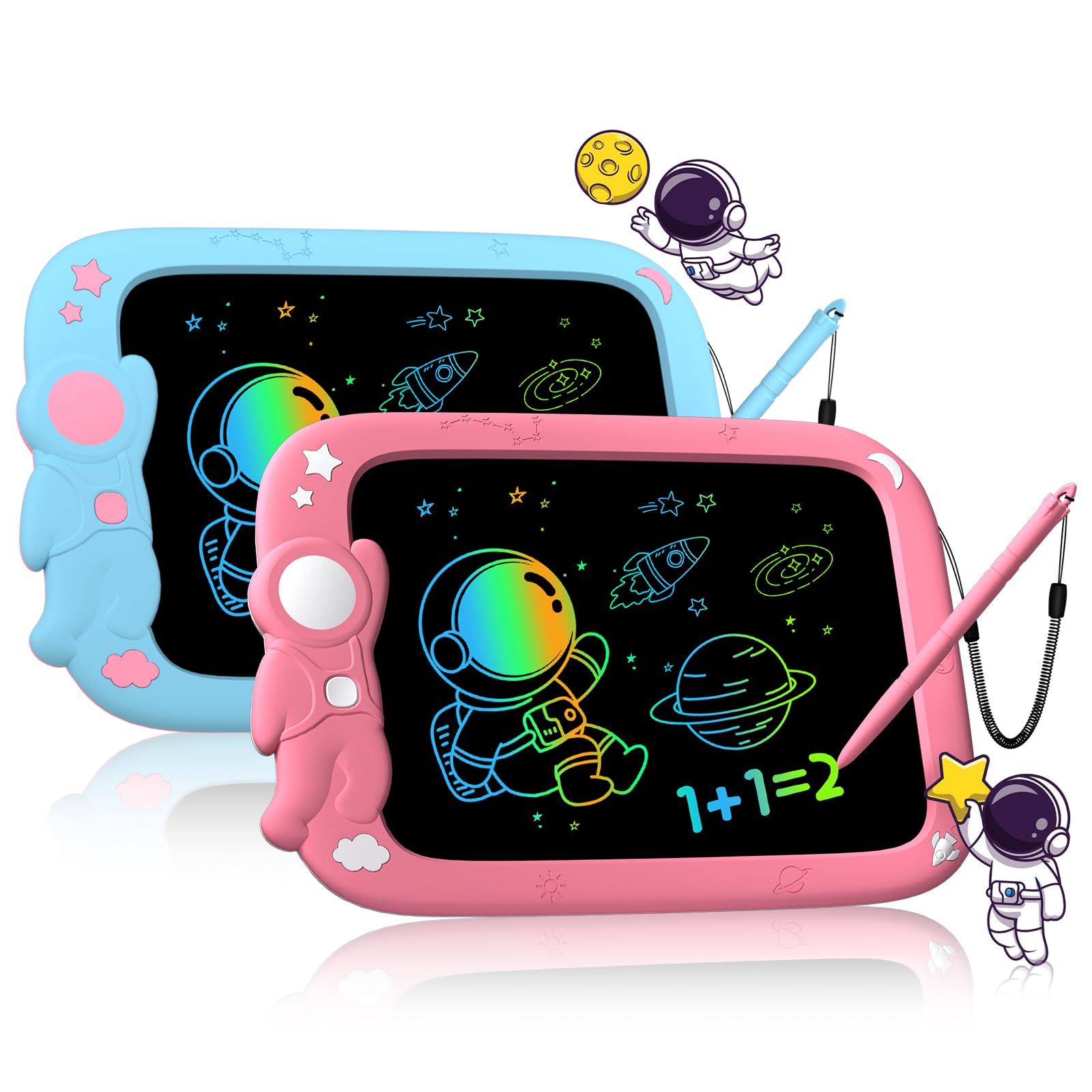 2 Pack LCD Writing Tablet for Kids 9 Inch - Reusable & Erasable Drawing Pad, Colorful Electronic Doodle Board for Toddlers, Educational Learning Toys for Boys & Girls (BP+PW) - Perfect for Travel, Classroom & Home Use