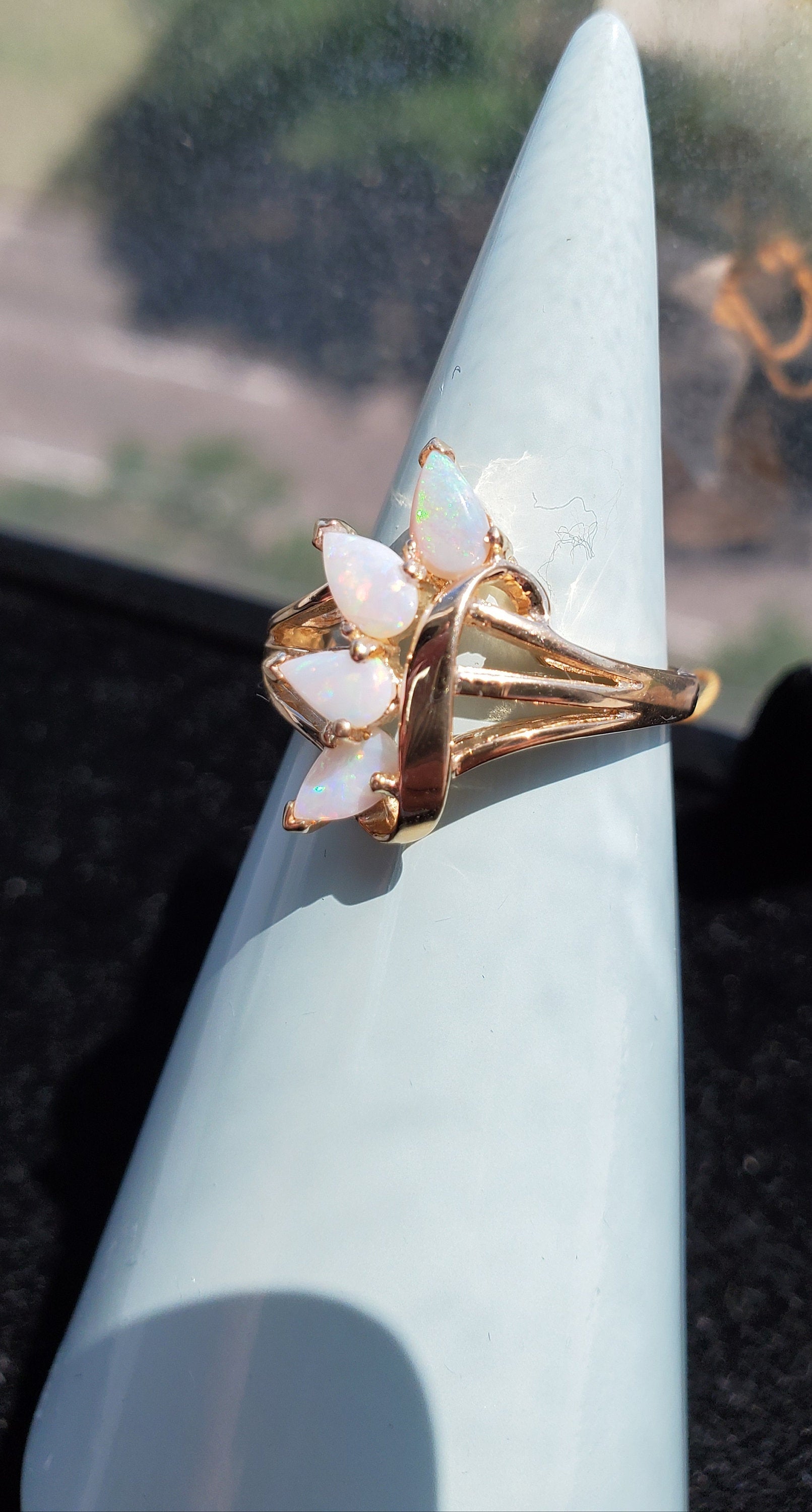 10K Yellow Gold Pear Shaped Opal Ring - Elegant Birthstone Jewelry for Women, Perfect for Weddings, Anniversaries & Special Occasions