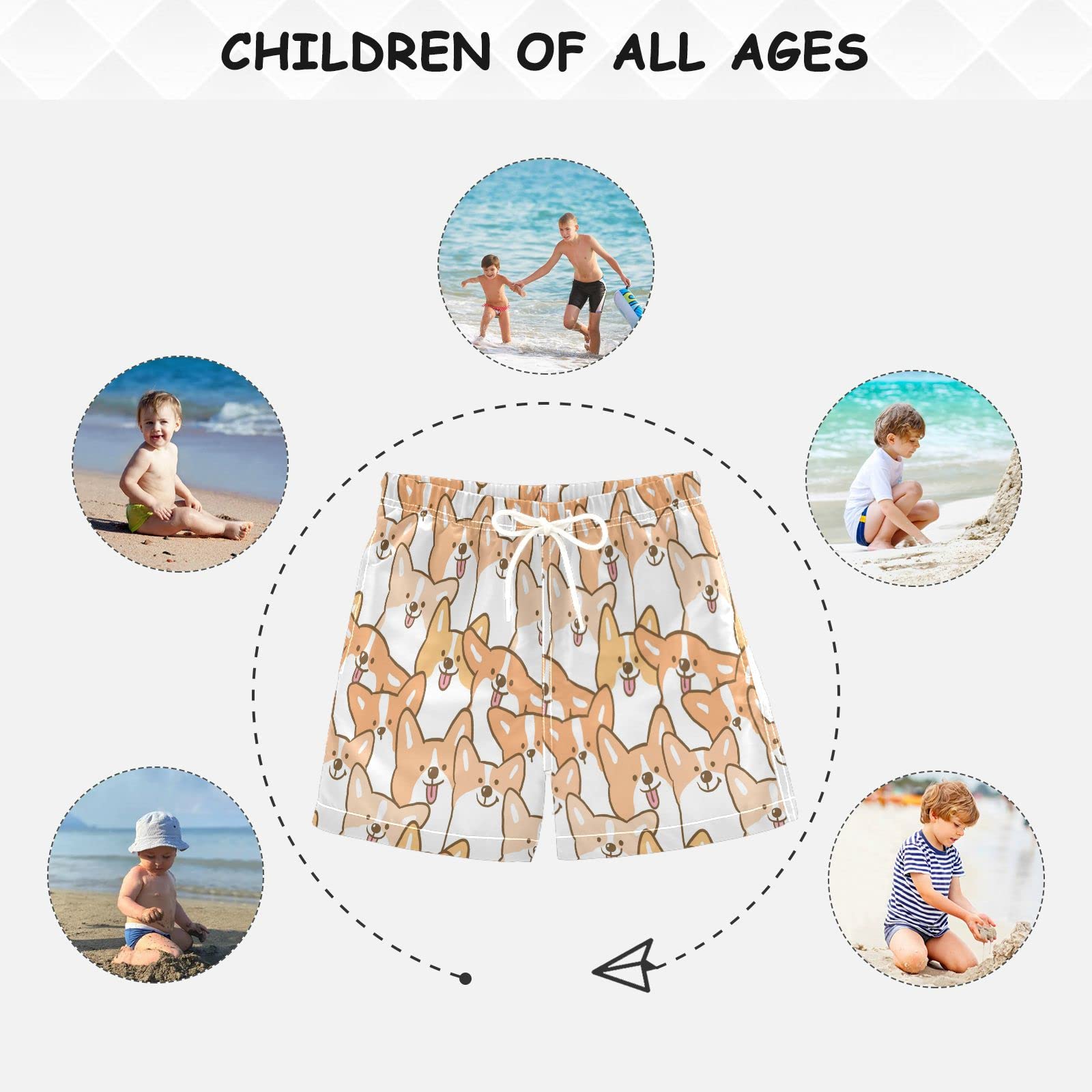 **Orange Corgi Dog Swim Trunks for Boys - Toddler Beach Board Shorts, Kids Swimsuit 3T - Perfect for Pool, Beach & Summer Water Play**