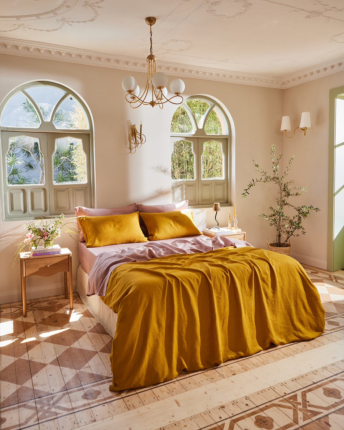 100% Pure French Flax Linen Duvet Cover Set - Natural Turmeric Color - Breathable & Hypoallergenic Bedding for Luxury Master Bedroom or Guest Room