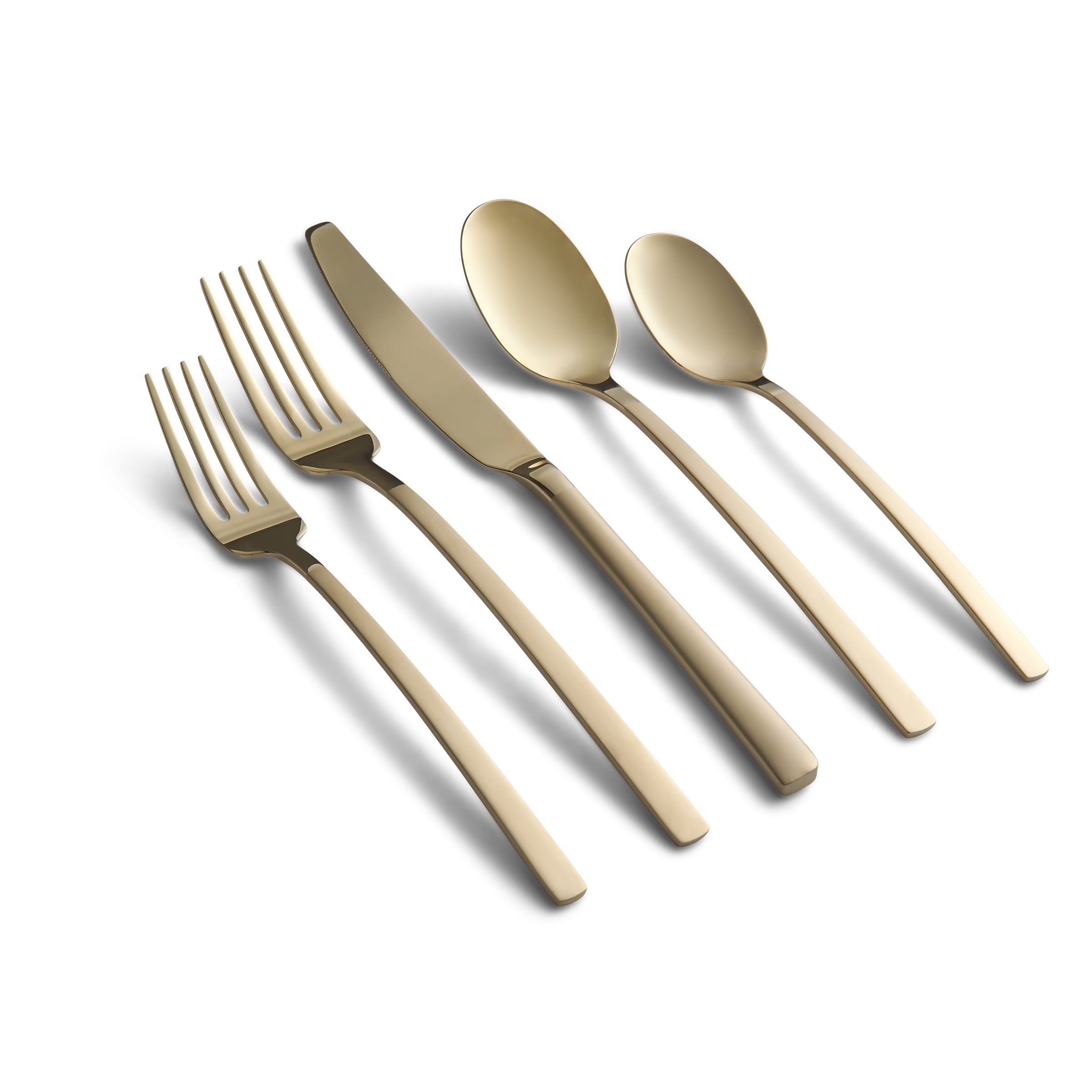 Beveled Champagne Gold Mirror Flatware Set - 20 Piece Stainless Steel Cutlery for Elegant Dining, Wedding Gifts & Home Decor