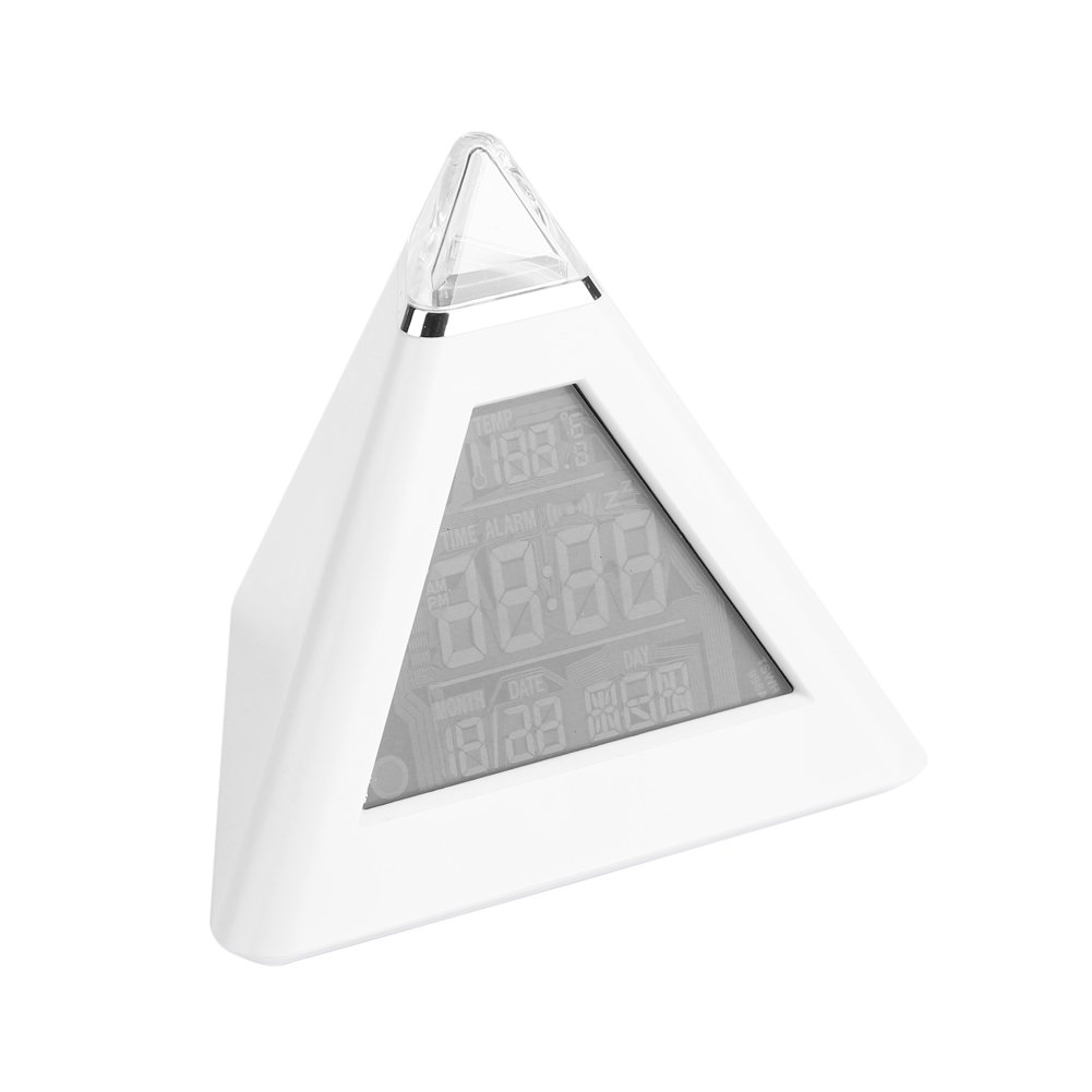 7 Color LED Pyramid Digital Alarm Clock with Temperature Display - 8 Nature Sounds, Sleep Timer & Night Light - Desktop Table Clock for Kids & Adults (3.9