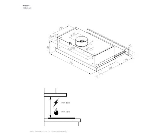 Electrolux ECP6541X 60cm UltimateTaste 300 Pull Out Extractor Hood - Powerful Kitchen Ventilation for Smoke & Odor Removal - Perfect for Modern Home Cooking