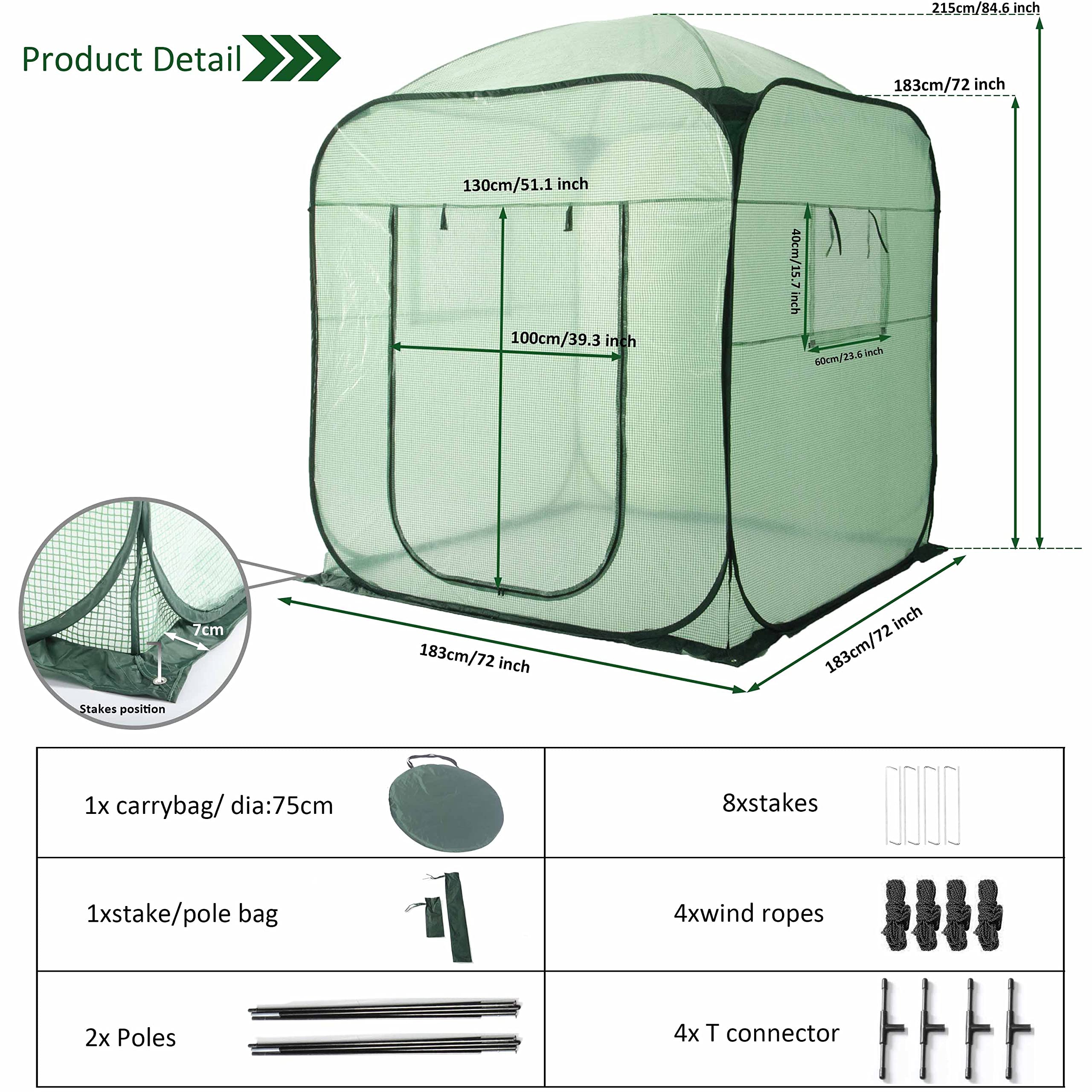 Porayhut Pop Up Greenhouse Tent - X-Large Portable Walk-in Plant House for Indoor/Outdoor Gardening, PE Mesh Cover Protects Plants from Cold, Frost & Birds | Perfect for Flowers, Vegetables & Seedlings in Backyard, Patio or Balcony