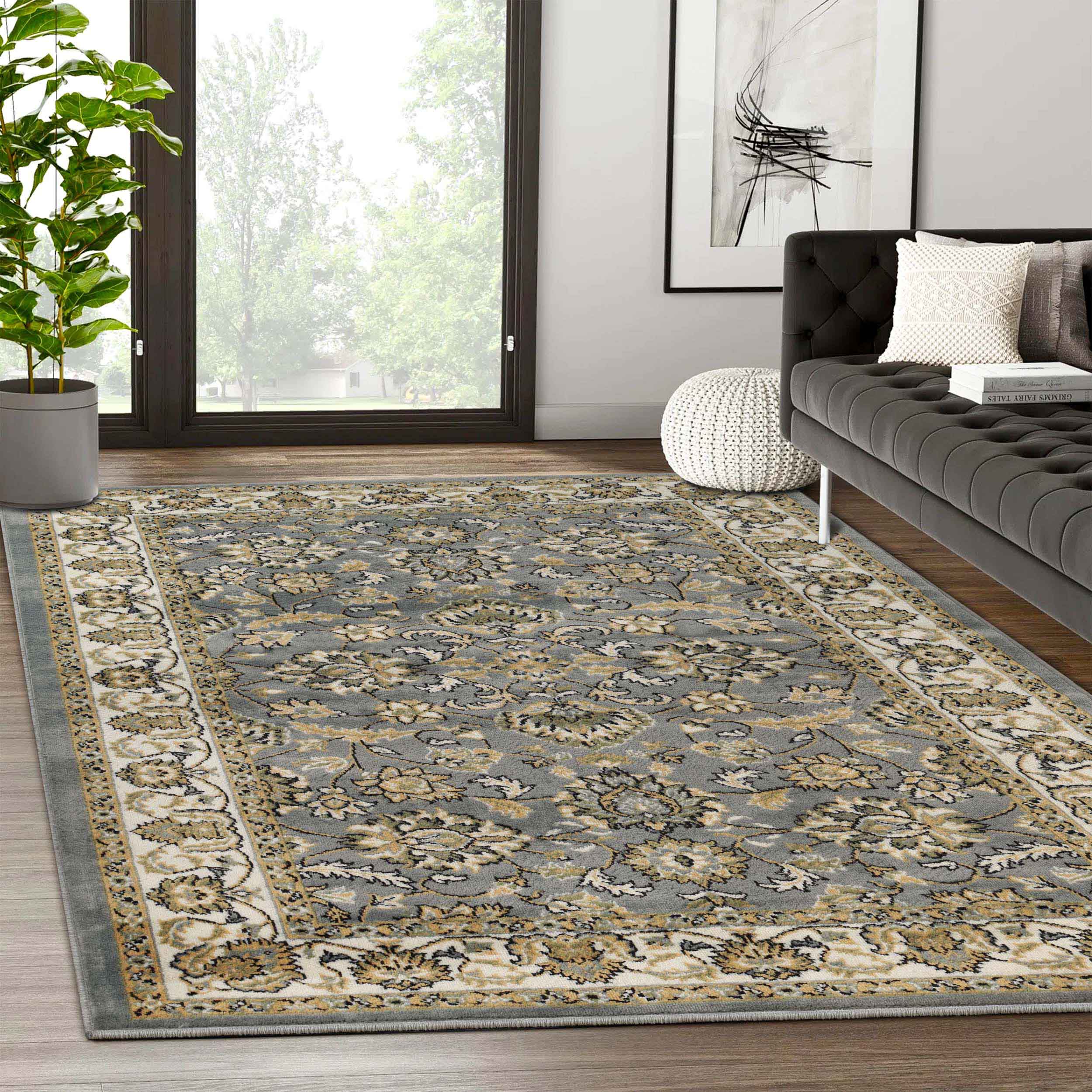 Lille Elegant Floral Indoor Area Rug - Non-Slip Soft Living Room Carpet Runner for Bedroom, Hallway & Entryway Decor