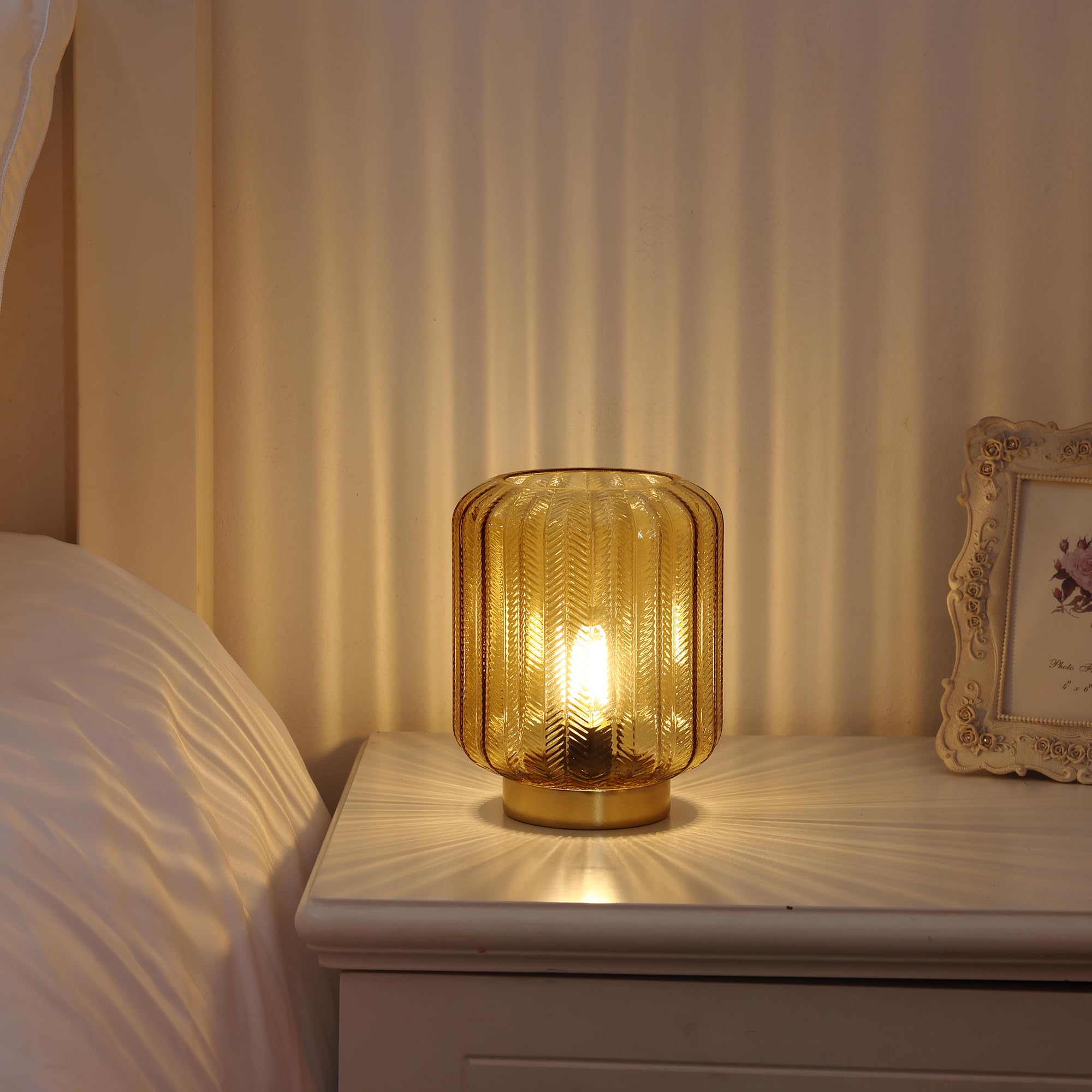 Modern Battery Operated Table Lamp - Gold Glass LED Decorative Lighting for Living Room, Bedroom, Office & Nightstand - Perfect for Reading, Relaxing & Home Decor