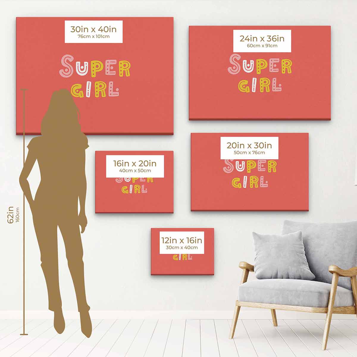 Red Supergirl Wall Art Canvas 7330 - Superhero Home Decor for Living Room, Bedroom & Office - Modern Canvas Painting for Comic Fans & Gift Ideas