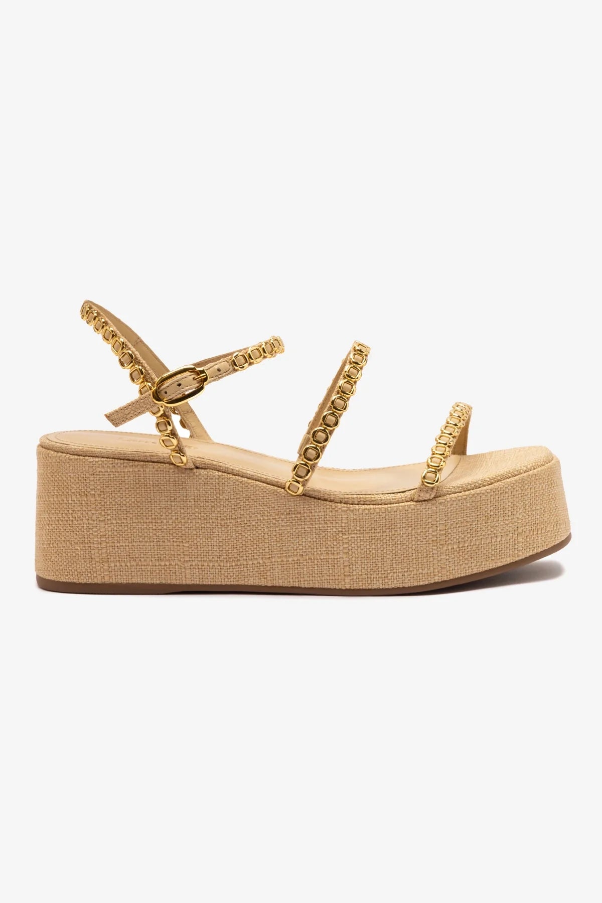 Gio Milanina Beige Raffia Flatform Sandals for Women - Comfortable Summer Wedge Sandals for Beach, Vacation & Casual Outings