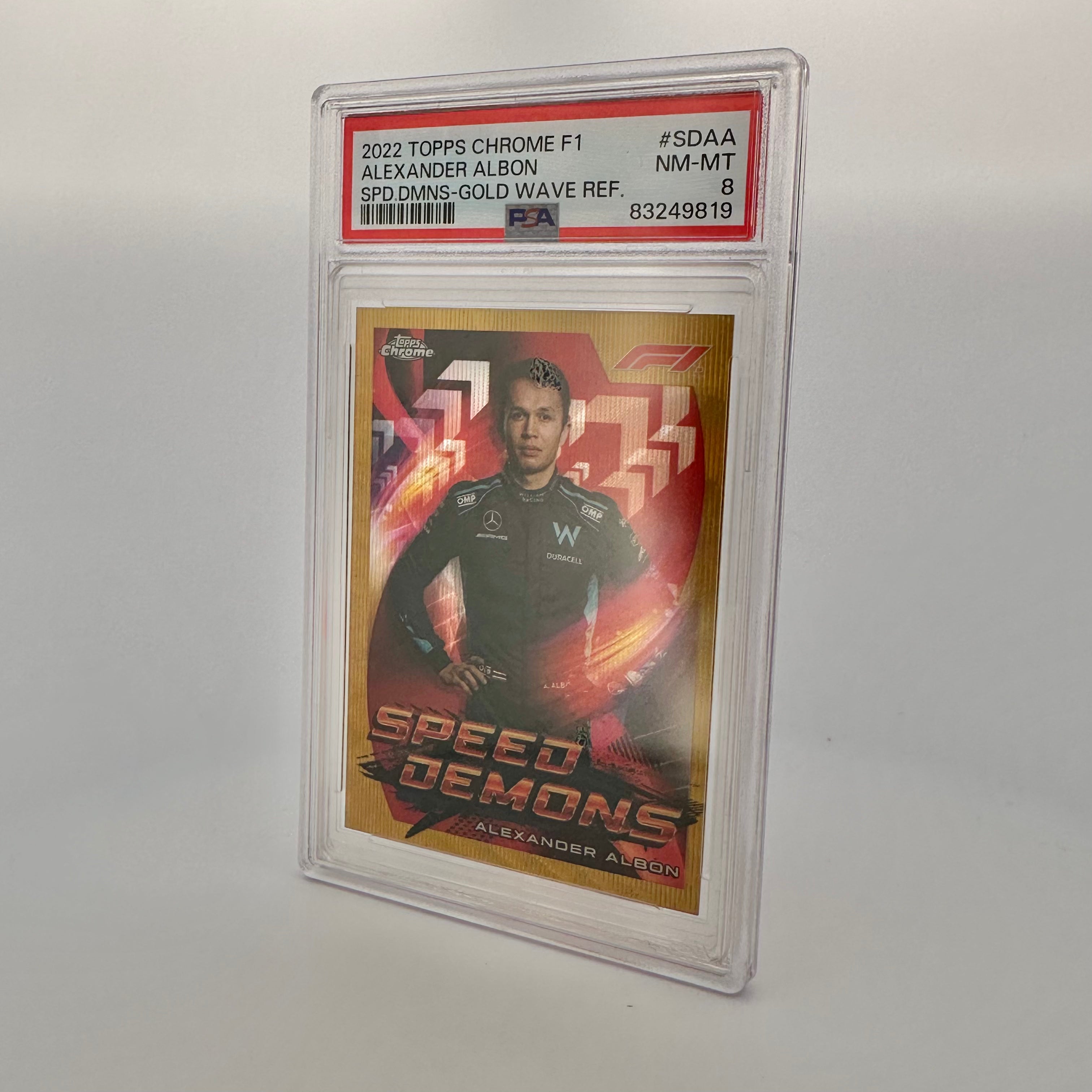PSA 8 11/50 Alexander Albon #SPAA Speed Demons Gold Wave Refractor - Rare Racing Collectible Card for F1 Fans & Sports Memorabilia Enthusiasts - Perfect for Display, Trading, and Gifting