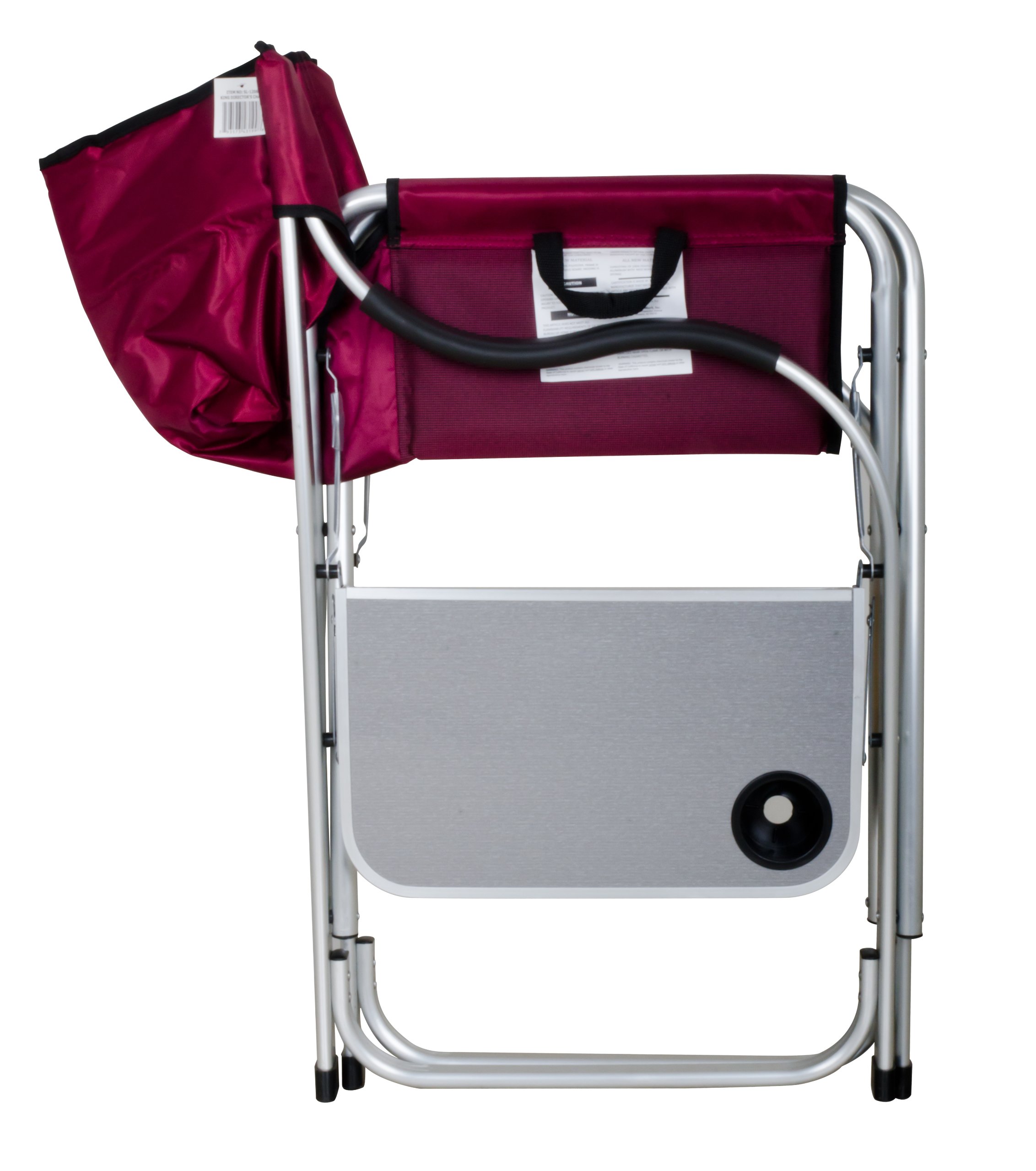 Heavy Duty Folding Camping Director Chair with Side Table - Burgundy Outdoor Lounge Chair (SL1215) for Backyard, Beach, Fishing & Camping Trips
