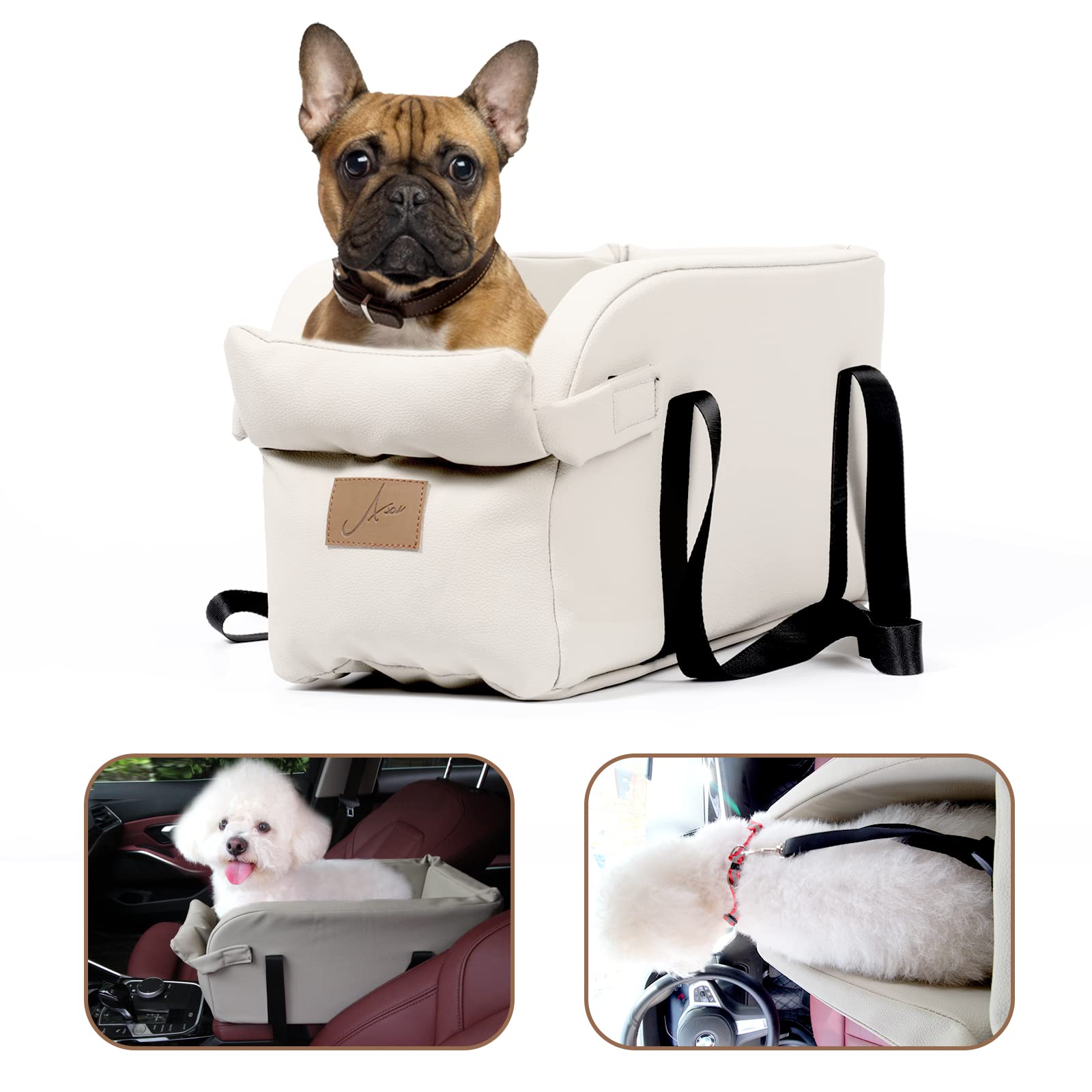 Pet Car Seat for Small Dogs & Cats - Adjustable Booster Seat with Center Console - Supports Up to 22lbs - Perfect for Road Trips & Safe Car Travel