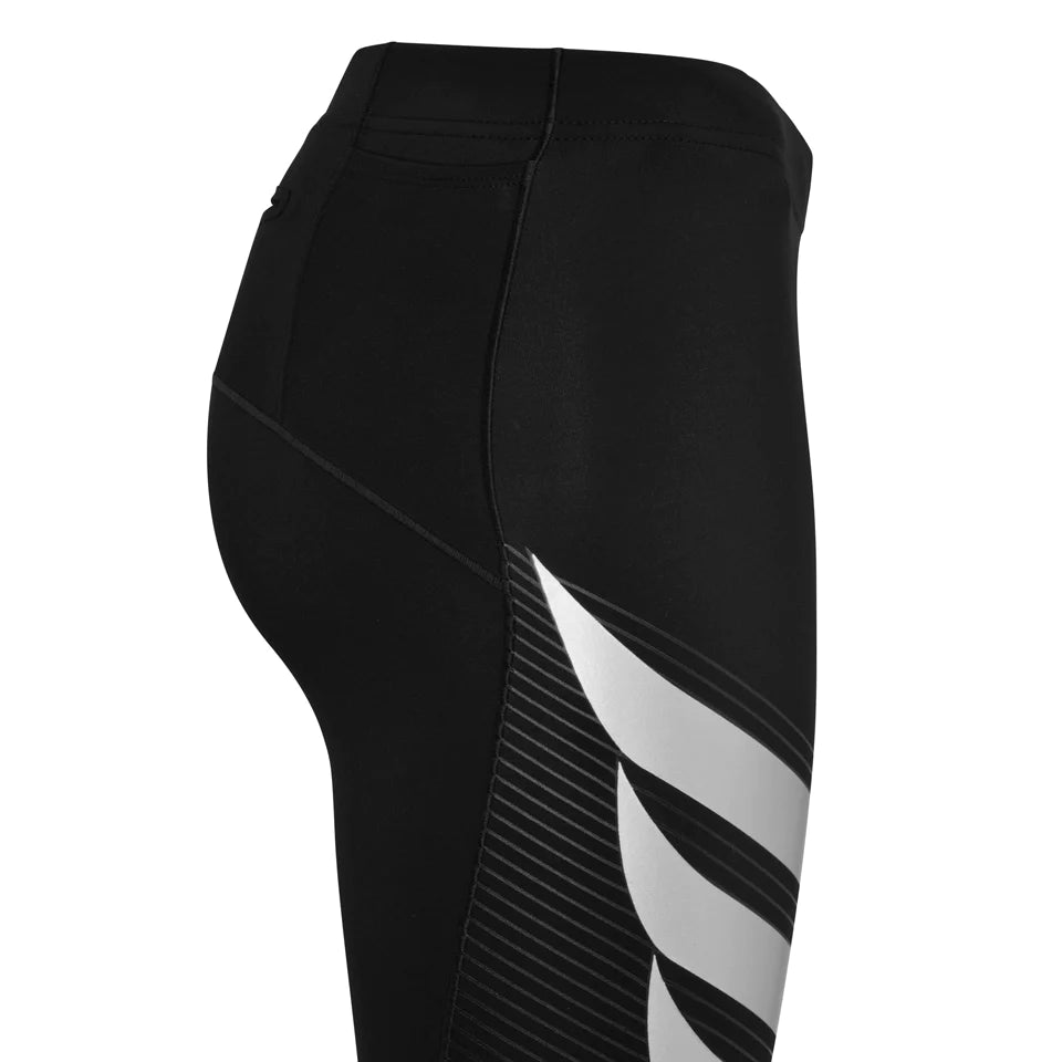 Pressio Women's Power Tight Mid Rise Workout Leggings - Black/Silver - High Waisted Yoga Pants for Running, Gym & Lounge Wear