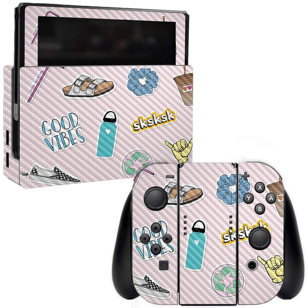 Premium Carbon Fiber Skin for Nintendo Switch - Protective & Durable Textured Cover | Easy to Apply, Remove & Change Styles | Made in USA | VSCO Girl 1 Design (CF-NISWI-VSCO1) | Perfect for Gaming Protection & Style Customization