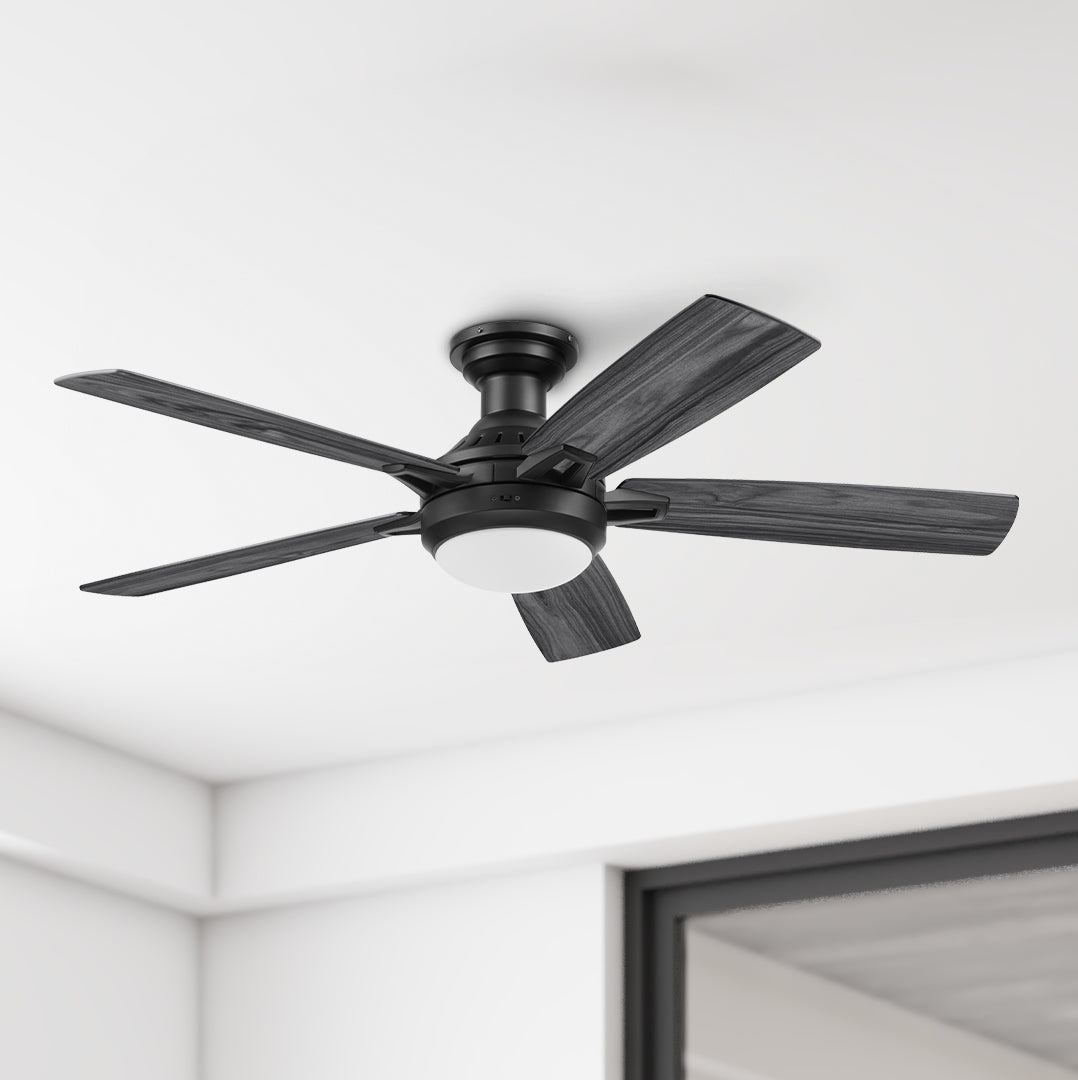 52 Inch Honeywell Radstock Matte Black Smart LED Ceiling Fan with Remote Control - Dimmable Light, 6-Speed Settings, Energy Efficient for Living Room, Bedroom & Patio