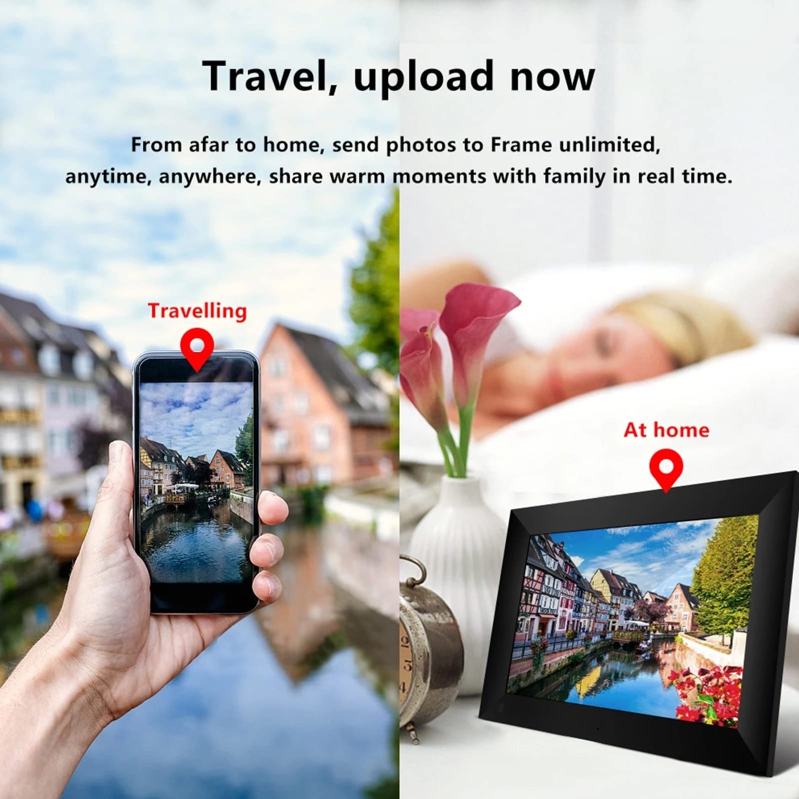 10.1 Inch Digital Picture Frame - 16GB Smart WiFi Digital Photo Frame with Touch Screen, 800x1280 IPS LCD, App Control for Remote Photo Sharing - Perfect for Home Decor, Office Display & Gift Giving (Black)