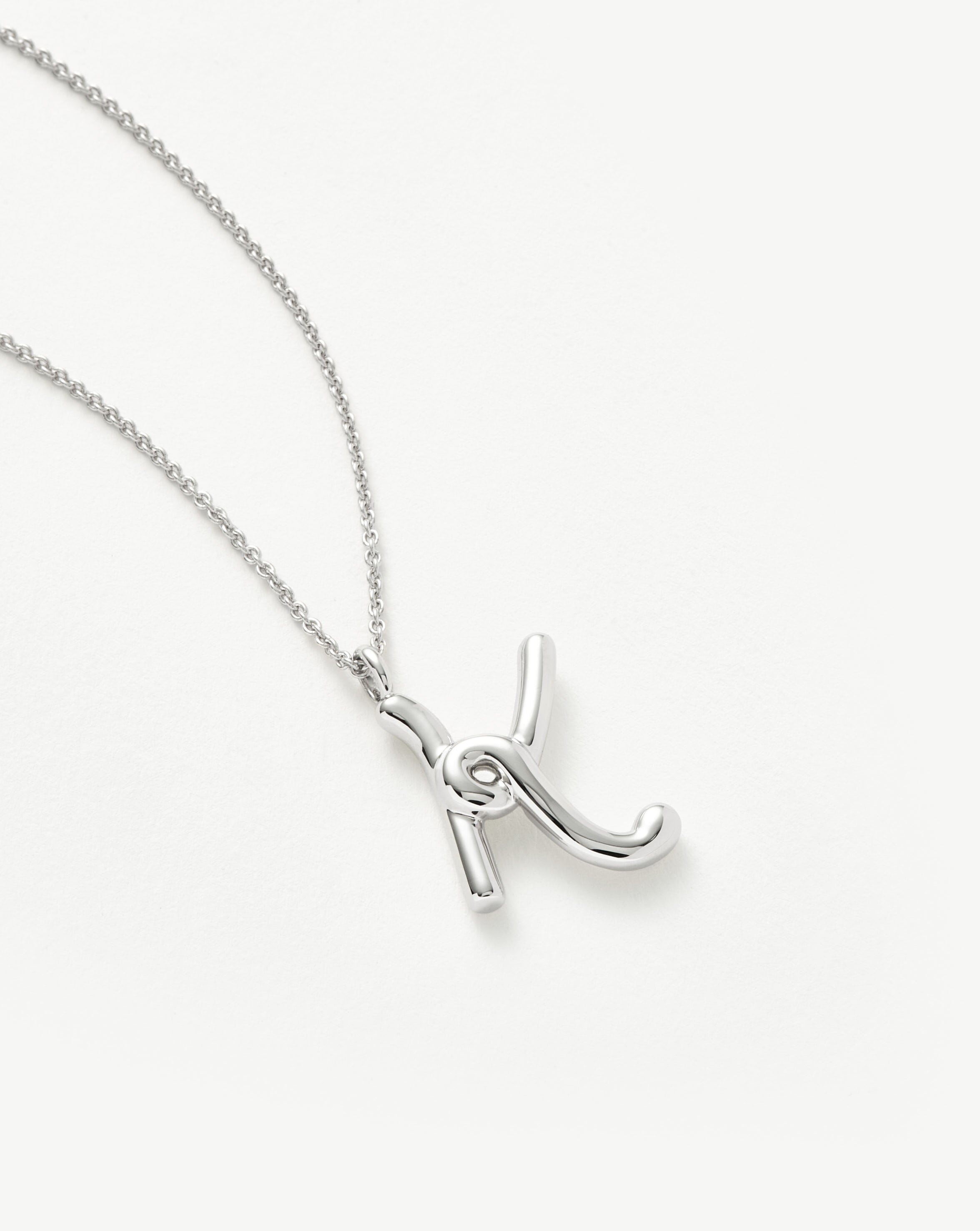 Curly Molten Initial Pendant Necklace - Letter K | 925 Sterling Silver Personalized Jewelry | Perfect Gift for Birthday, Anniversary & Valentine's Day