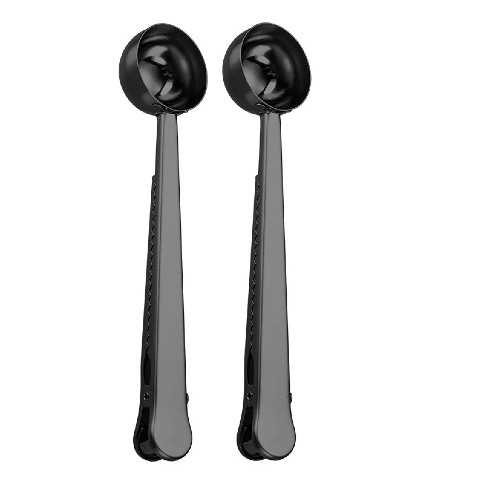 MEYYY 2 Pack Stainless Steel Coffee Scoop Clip - Measuring Spoon with Coffee Bag Clip for Ground Coffee, Espresso & Beans (Black) - Perfect for Home Baristas & Coffee Enthusiasts