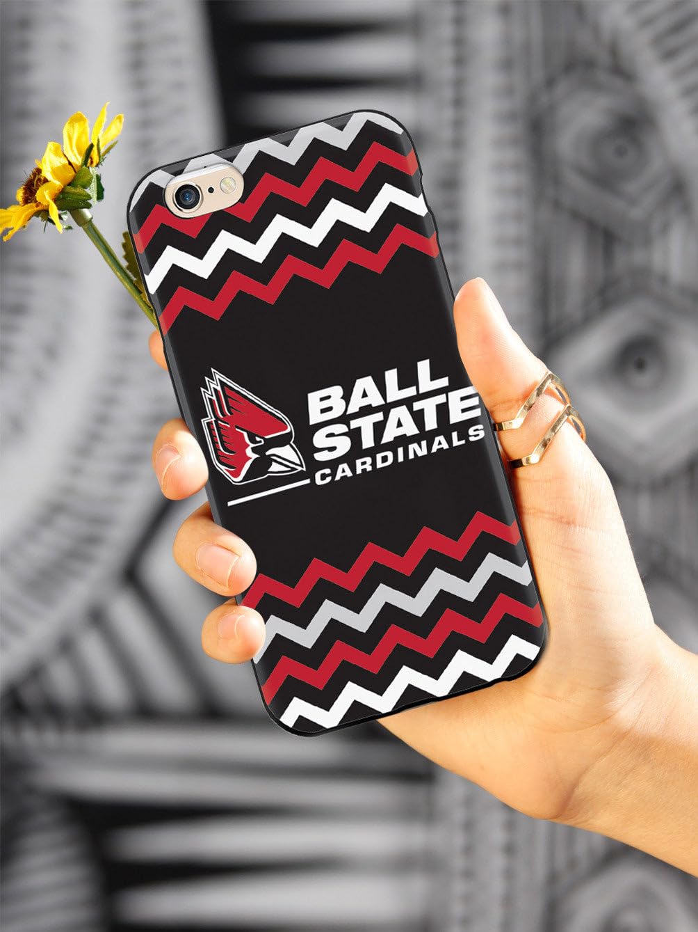 3D Textured iPhone 15 Pro Max Case - Shockproof Rubber Bumper Cover with Ball State Cardinals Chevron Design - Protective Phone Case for Apple iPhone 15 Pro Max (2023) - Perfect for Sports Fans, Students & Everyday Protection