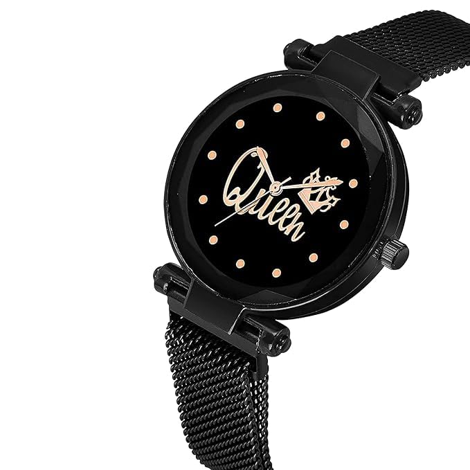 Laksh Black Magnetic Strap Watch for Women - Elegant & Adjustable Magnetic Closure Wristwatch - Perfect for Office, Casual Wear & Special Occasions