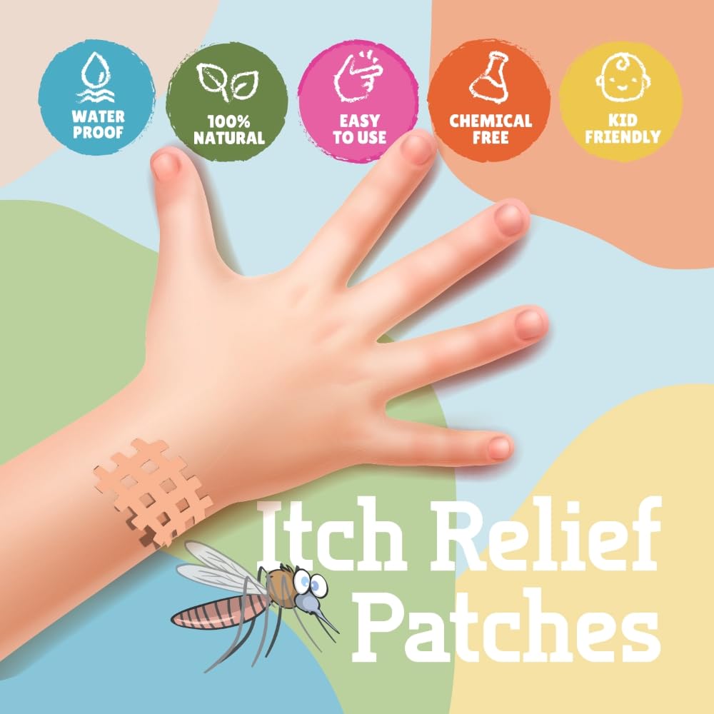 Natural Itch Relief Patches for Mosquito & Insect Bites - Chemical-Free Crosshatch Stickers for Kids & Adults | Tick Protection for Camping & Outdoor Activities | Pack of 64 | Perfect for Hiking, Travel & Summer Adventures