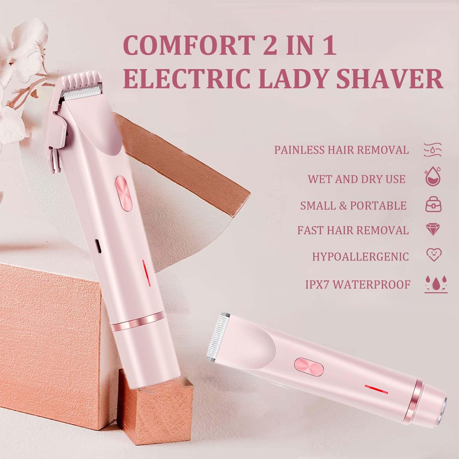 Breezelly 2-in-1 Electric Shaver for Women - Dual Head Wet & Dry Rechargeable Razor for Face, Arms, Legs - Smooth Hair Removal at Home & Travel (Blue) | Perfect for Quick Grooming & Sensitive Skin Care