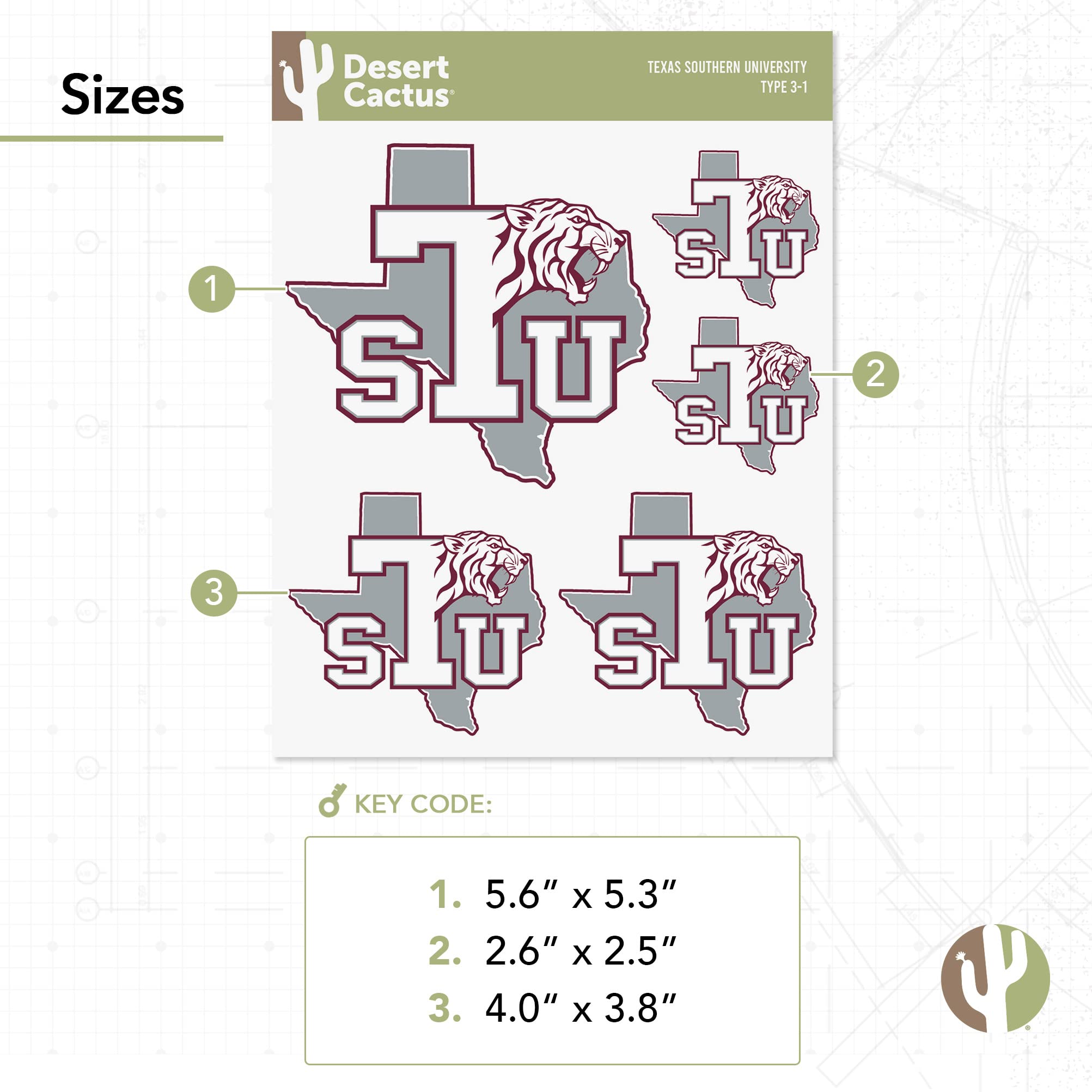 Texas Southern University TSU Tigers Vinyl Decals - Desert Cactus Sticker for Laptop, Water Bottle, Car & Scrapbook | Durable Waterproof Decals for School Spirit & Fan Gifts | College Pride Accessories for Students & Alumni