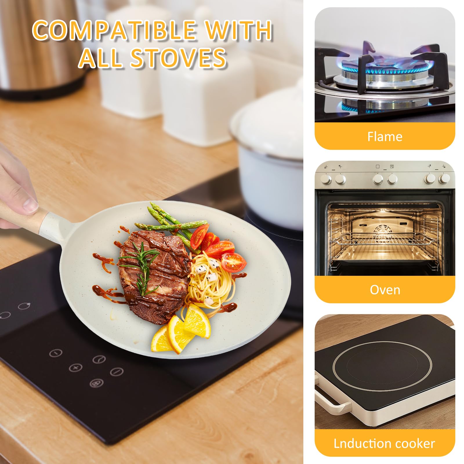 9.2 Inch Nonstick Crepe Pan with Wooden Handle - Lightweight Stovetop Pancake Maker, Cast Iron Tortilla Griddle with Excellent Heat Conduction - Perfect for French Crepes, Pancakes, Tortillas & Breakfast Cooking