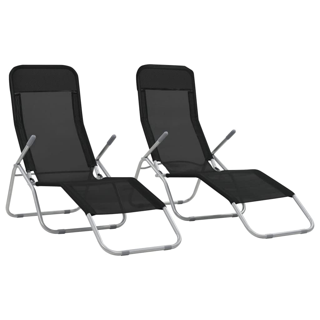 vidaXL Folding Sun Loungers 2 Pack - Textilene Black Weather-Resistant Beach Chairs with Adjustable Backrest & High Weight Capacity - Perfect for Poolside, Backyard, Patio & Outdoor Relaxation