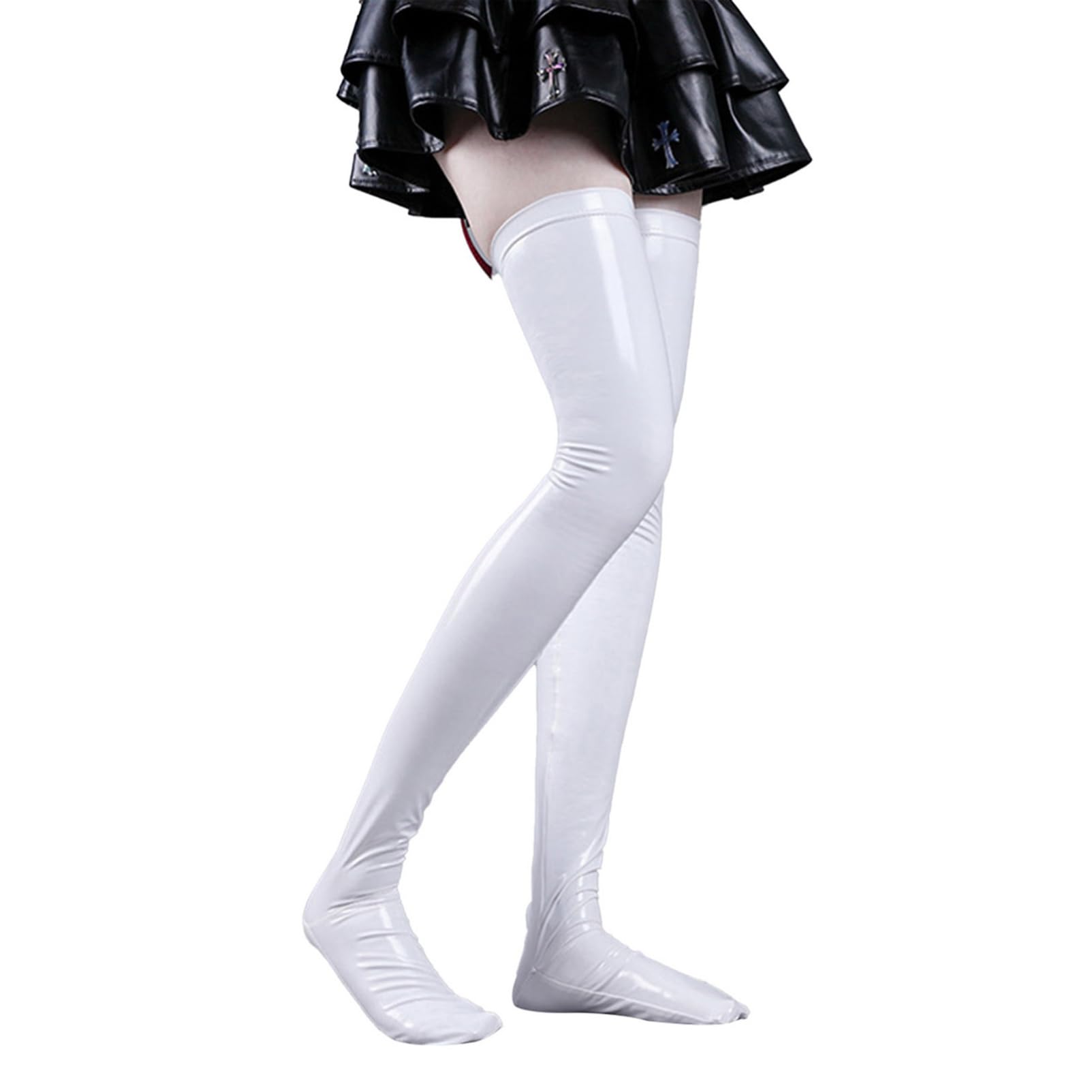 CHICTRY Women's Wetlook Patent Leather Thigh High Stay Up Stockings - Anti-Skid Long Socks for Party, Cosplay & Fashion Outfits