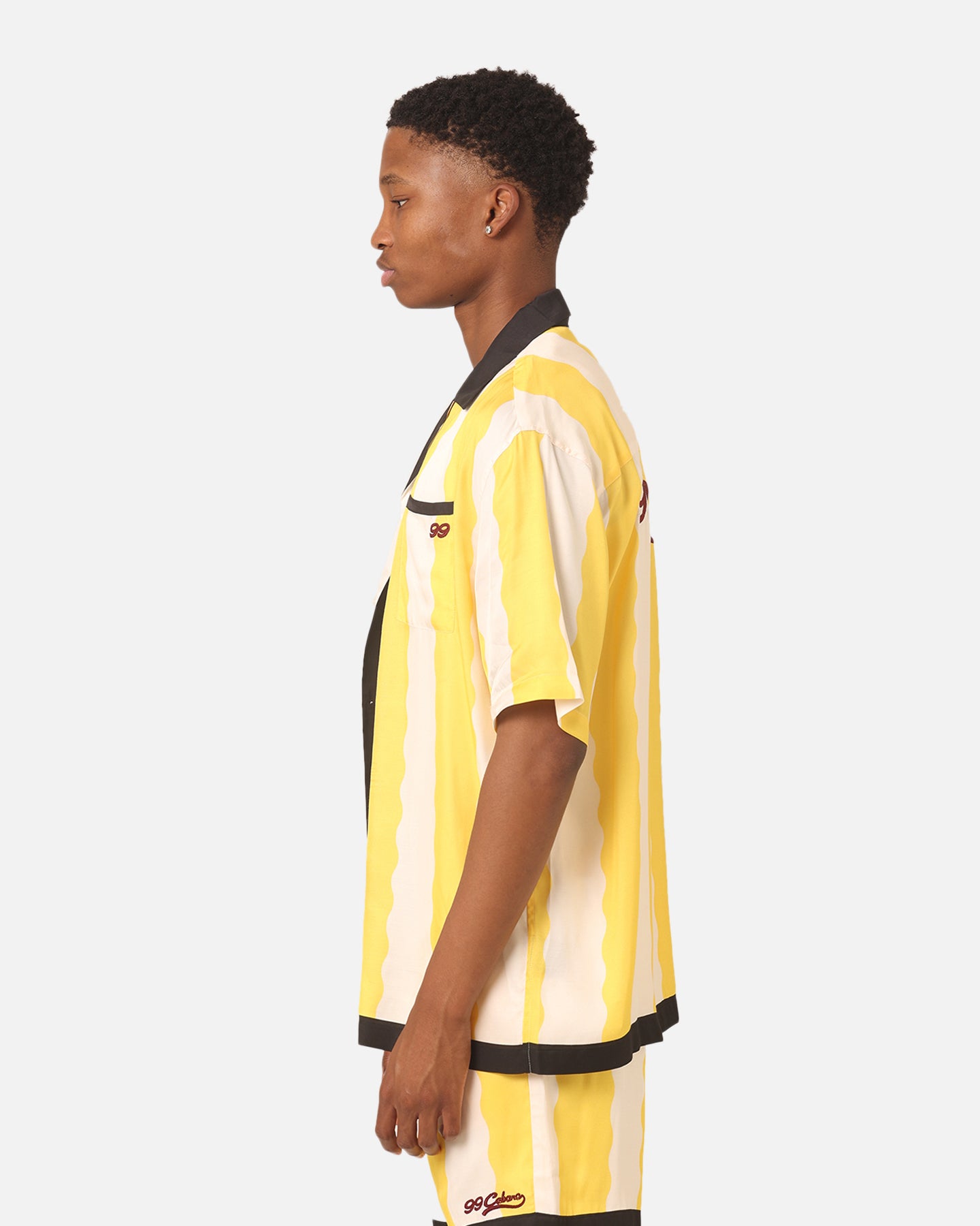 99 Cabana Bowling Short Sleeve Button Up Shirt for Men - Casual Hawaiian Aloha Shirt in Yellow/Off White - Perfect for Beach Parties, Summer Vacations & Tropical Getaways
