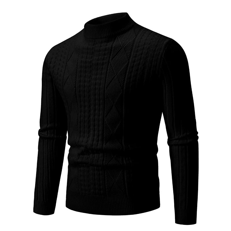 Men's Thick Striped Knit Pullover Sweater - Warm Solid Color Winter Clothing for Casual & Office Wear