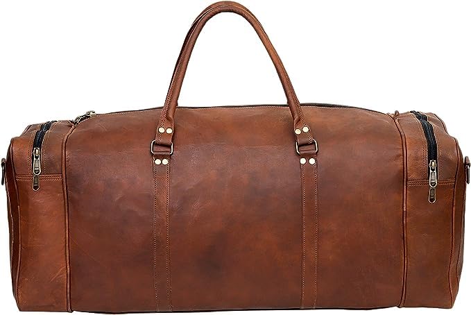 Premium 50L Genuine Leather Duffle Bag for Men & Women - Brown 21
