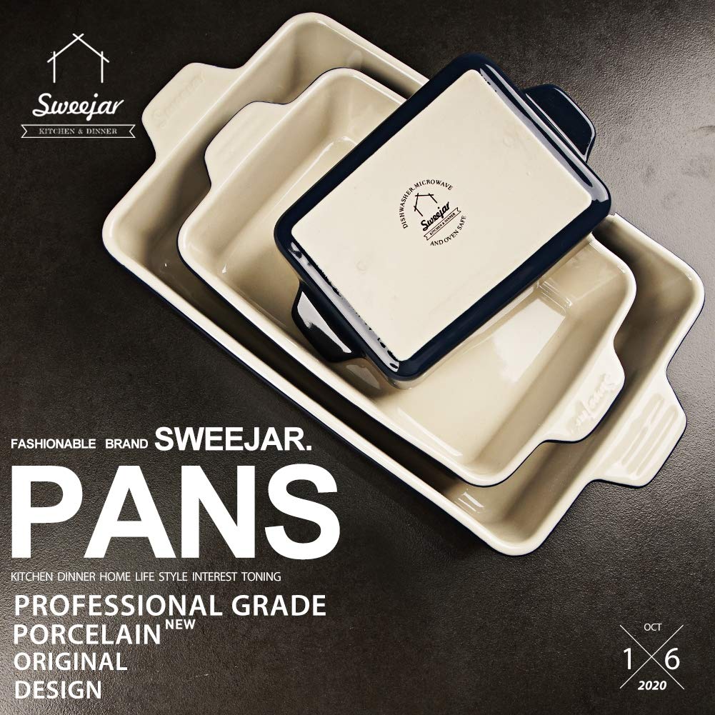 Sweejar 11.8 x 7.8 x 2.76 Inch Ceramic Baking Dish Set - Rectangular Oven Safe Lasagna Pan, Casserole Dish for Cooking, Baking Cakes, Family Dinners & Entertaining | Navy Blue Kitchen Bakeware for Home, Restaurants & Daily Use