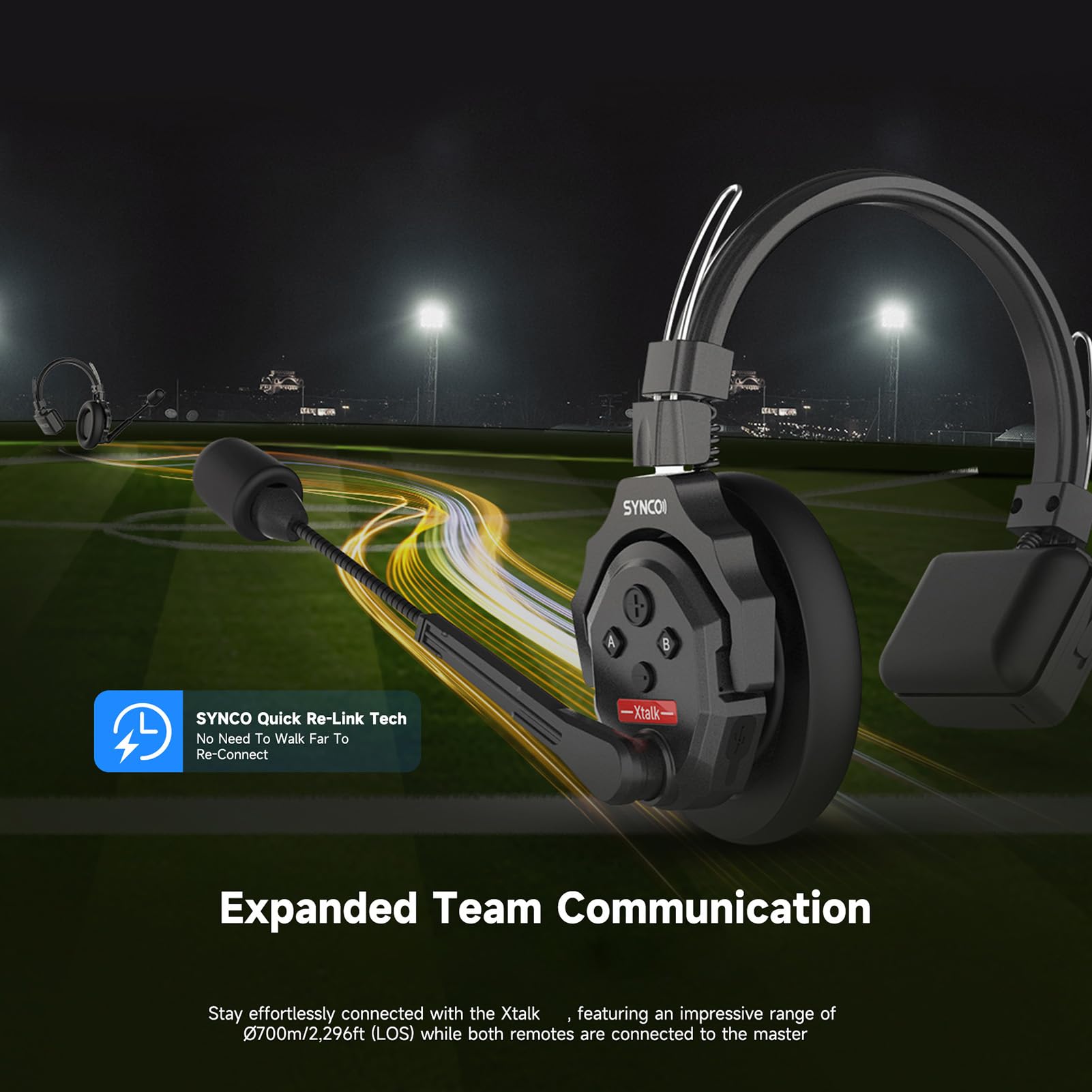 SYNCO Xtalk X2 Wireless Intercom Headset System - 2-Person 2.4G Headset with Microphone, Built-in Battery, 350M/1148ft Range, 3.5mm Real-Time Monitoring - Perfect for Filmmaking, Live Broadcasting, Church Services & Construction Communication