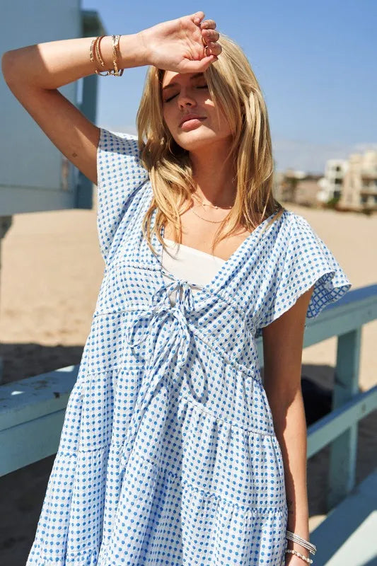 Elegant Jacquard V-Neck Flutter Sleeve Dress for Women - Perfect for Summer Outfits, Parties & Casual Wear