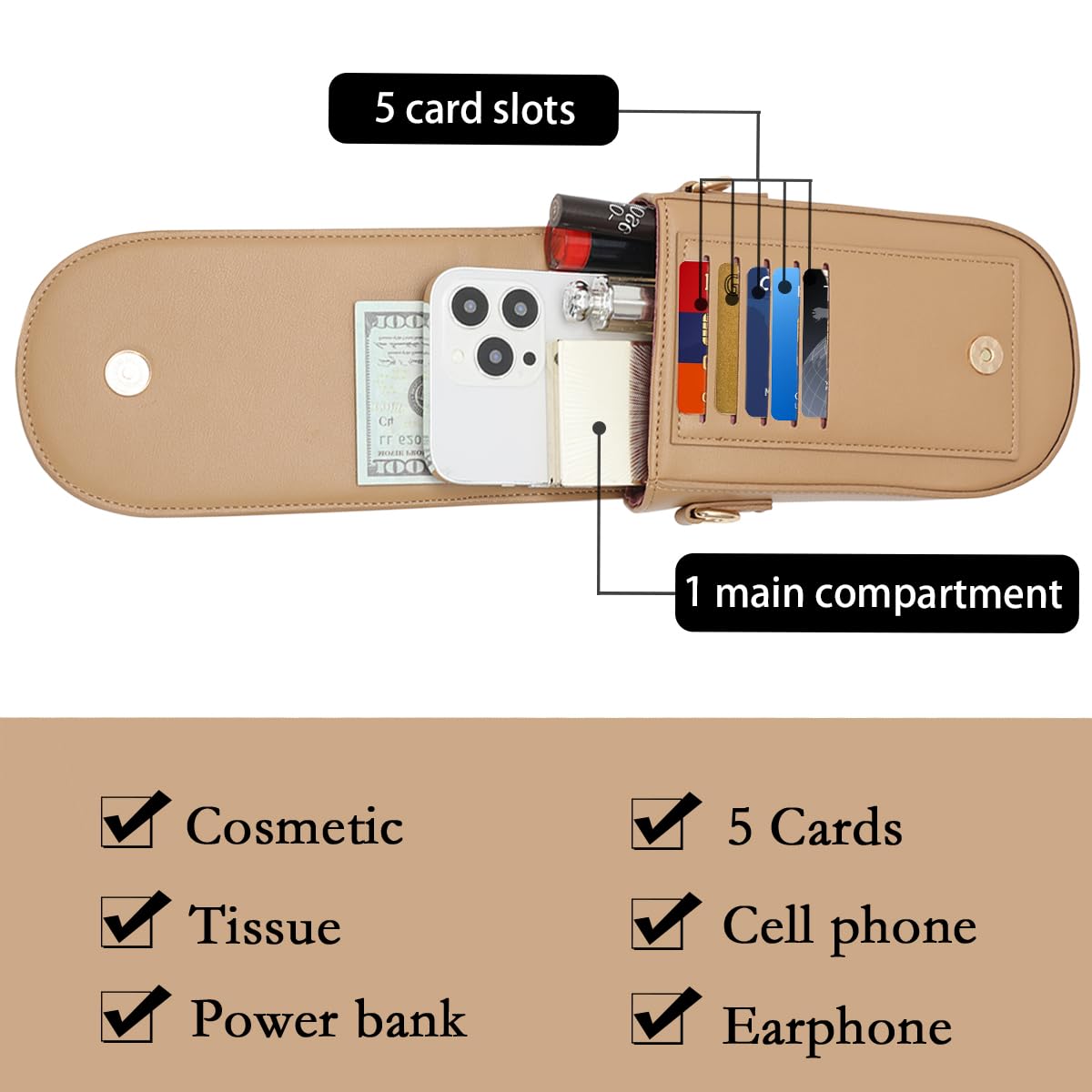 Trendy Mini Crossbody Phone Purse for Women - 5 Card Slots & Detachable Wristlet | Fashionable Cell Phone Bag for Girls | Perfect for Concerts, Travel & Everyday Use